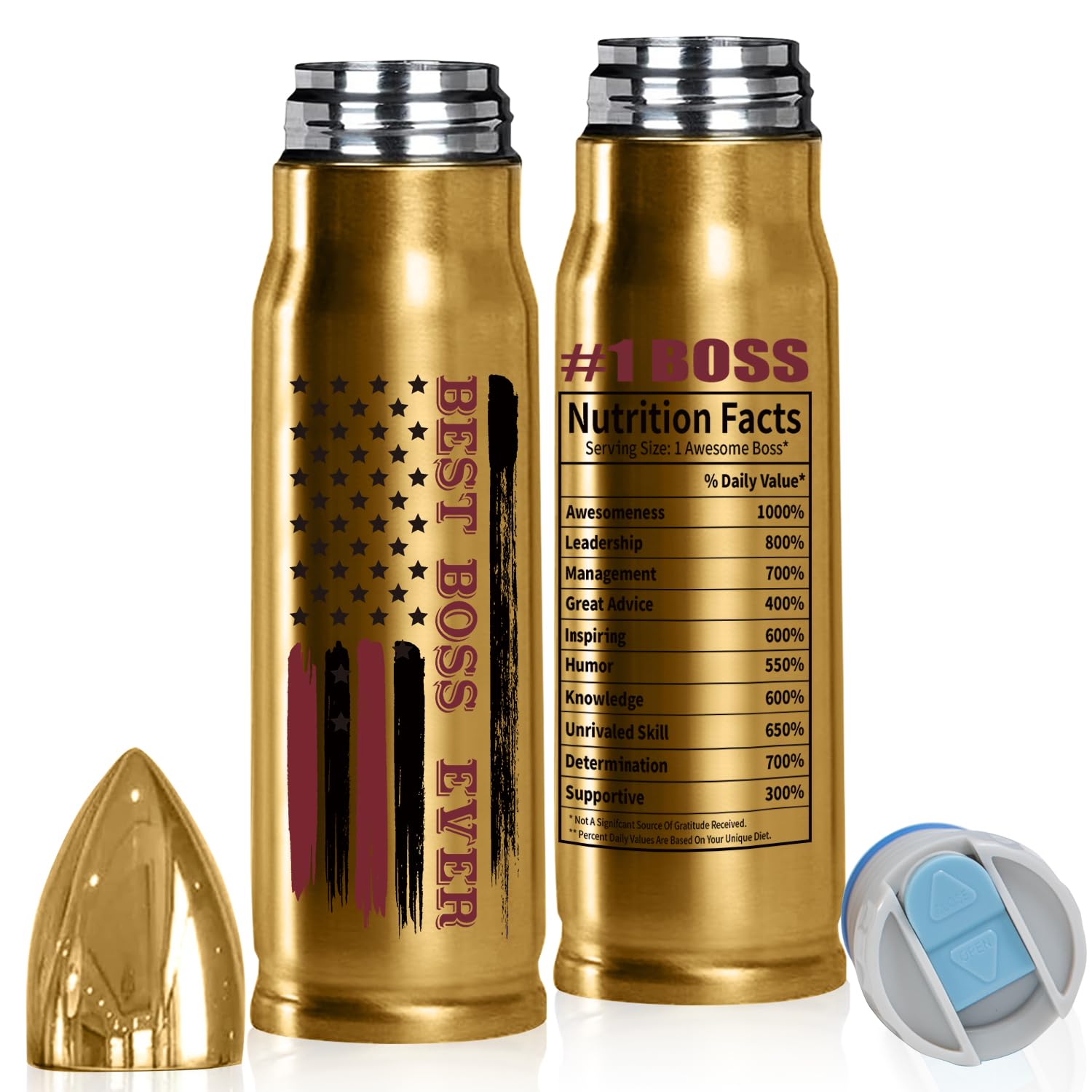 Boss Tumbler Gifts for Male Boss Best Boss Gifts for Men - Best Boss Ever 22 Oz Nutrition Facts Stainless Steel Tumbler - Christmas Retirement Present for Boss