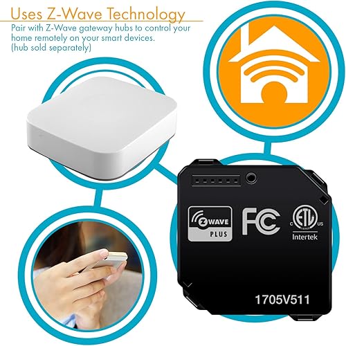 Miniatura 5 de Módulo de interruptor inteligente por relé Enerwave Z-Wave convierte cualquier interruptor empotrado en pared en un interruptor Z-Wave, 120-277VAC,