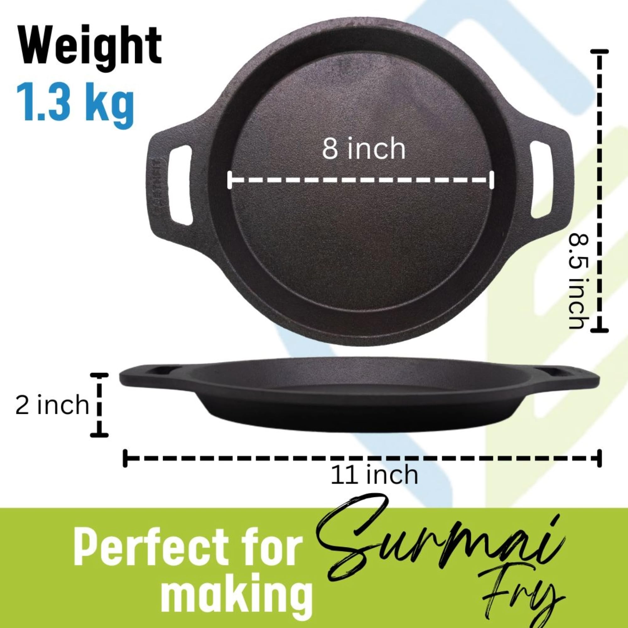 EARTHFIT Cast Iron Fry Pan 8" Pre-Seasoned Skillet | Heavy Duty Non-Stick Pan for Fish Fry, Chicken, Paneer Tikka & Stir Fry | Compact Cookware for Gas Stove, Oven & Campfire Use