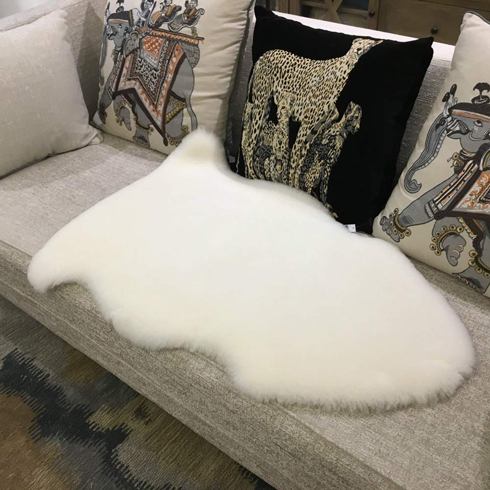 Faux Peau de Mouton en Laine Tapis (60 x 100 cm) Imitation Toison Moquette Fluffy Soft Longhair Décoratif Coussin de Chaise Canapé Natte Cozy Sensation comme véritable Laine(Blanc)