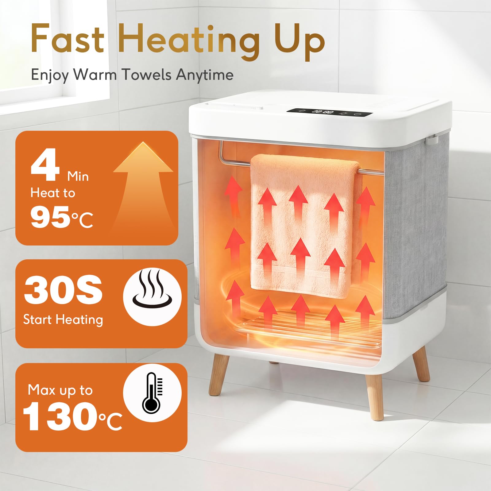 Scaldasalviette Elettrico Bagno Scaldasalviette Grande 35L con Timer e Display LED, Scalda Asciugamani Elettrico Pieghevole, Spegnimento Automatico, Modalità Riscaldamento e Asciugatura per Spa e Casa