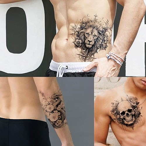 Miniatura 3 de GLARYYEARS Tatuaje temporal para hombres adultos, paquete de 44 tatuajes realistas de tamaño grande y pequeño, calcomanías de tatuaje falso de larga