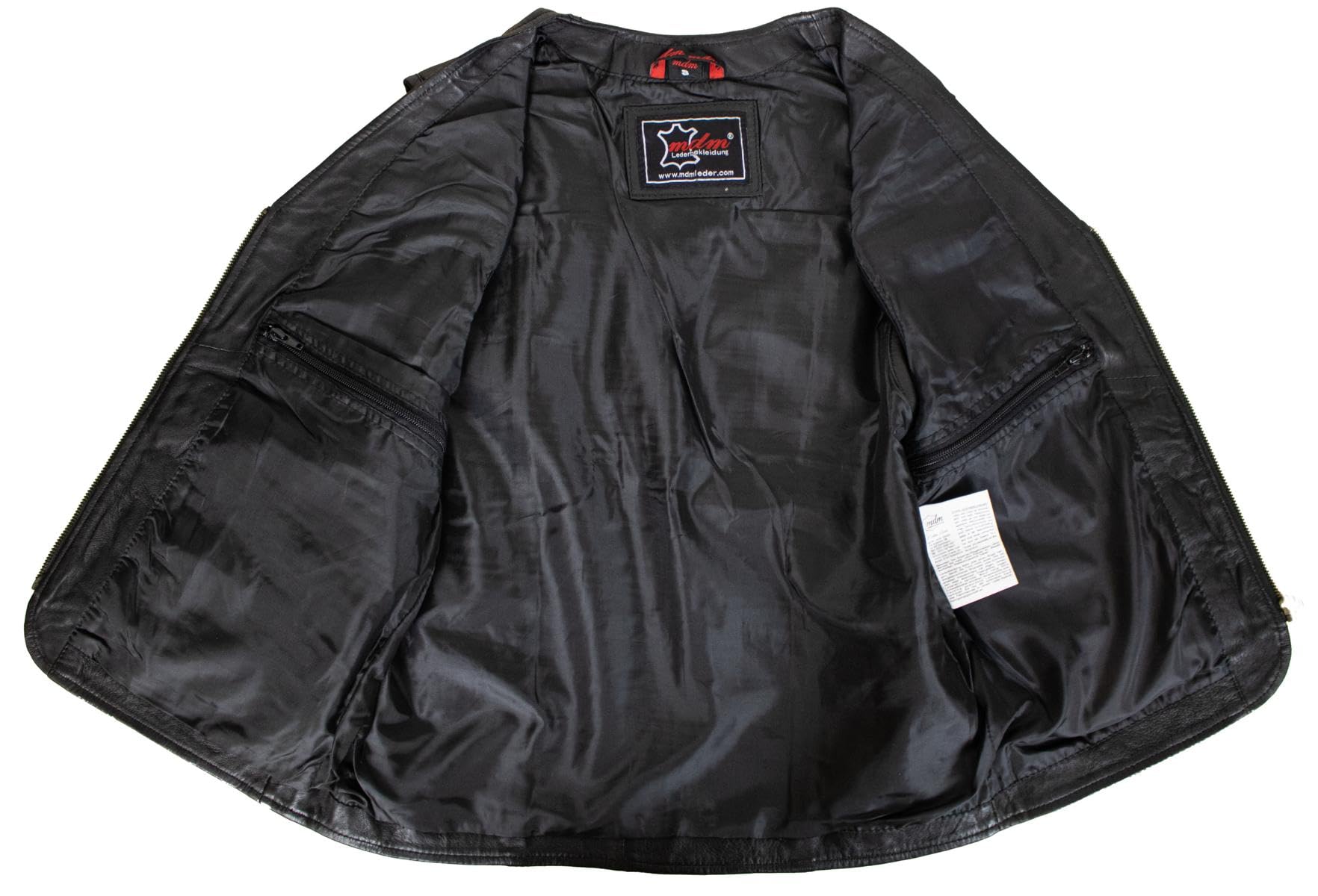 MDM Gilet en cuir nappa d’agneau souple pour homme, léger et confortable, nombreuses poches, 4 couleurs, Moto (FR/ES, Alpha/lettres, 4TG, Taille normale, Taille normale, Noir lisse)