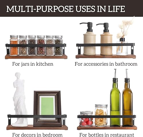 Miniatura 6 de Aozita Paquete de 4 especias con tarros 25 tarros de especias de vidrio estante colgante para especias para gabinete estantes flotantes de madera