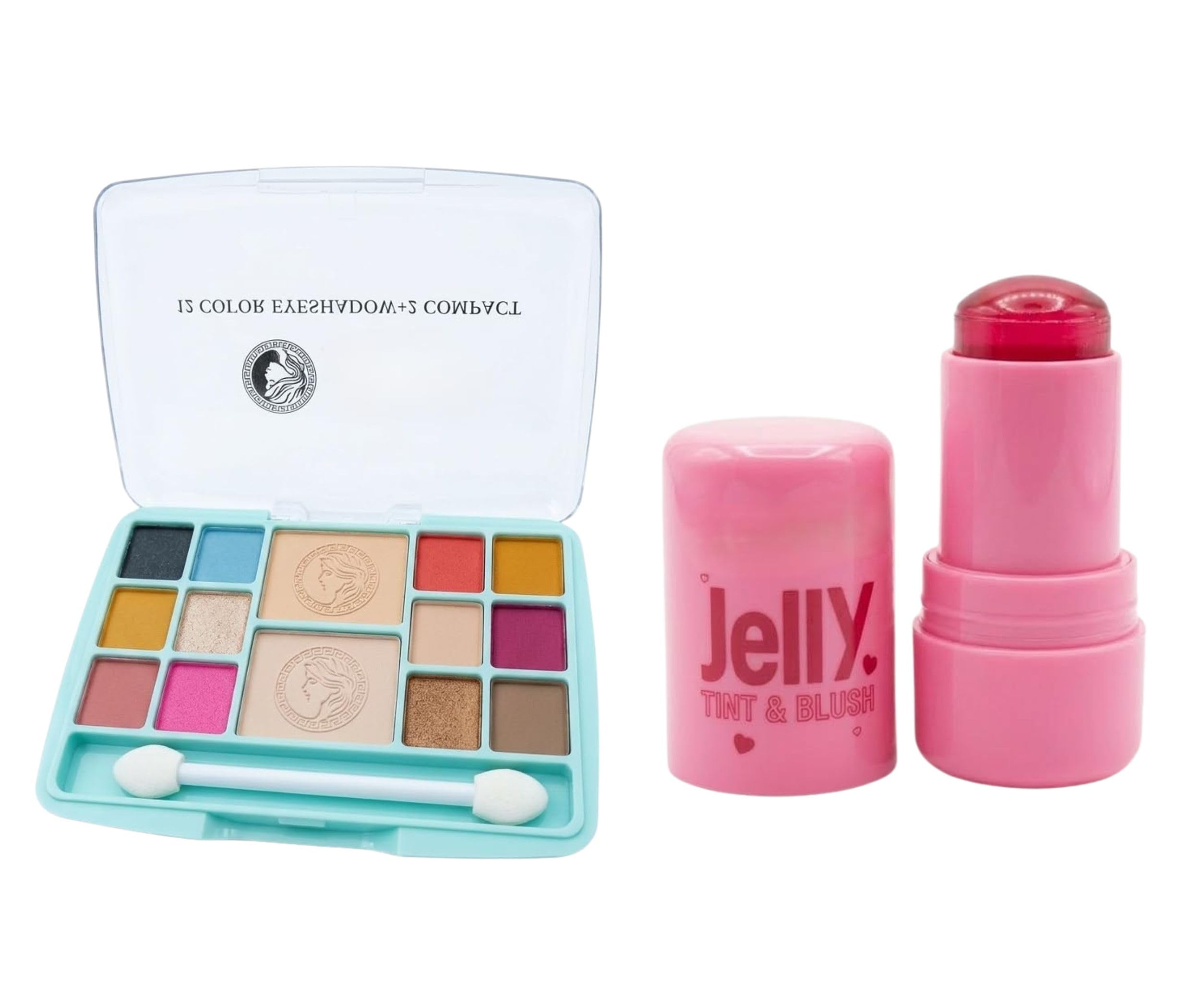 2-In-1 Makeup Combo Kit for Women | 12 Colors Eyeshadow Palette with Dual-Tier Compact Setting Powder & 1 Pc Viral Jelly Tint & Blush Stick | High-Pigment Eye Shadow Palette with Hydrating Lip & Cheek Jelly Blush-image-5