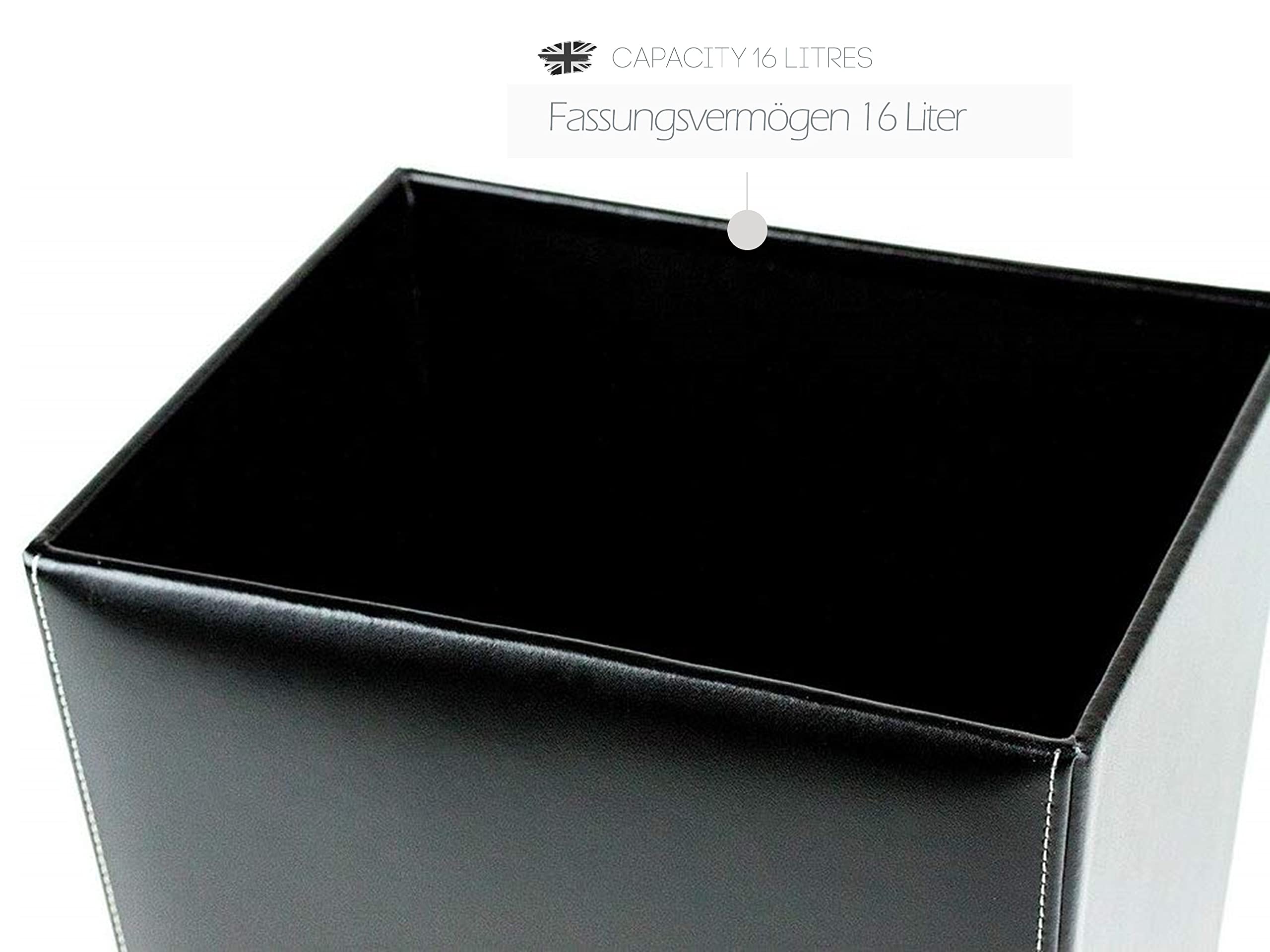 DELMON VARONE - Papierkorb aus Cambridge Top Grain Leder schwarz, Stilvoller Papiereimer für Büro, Schreibtisch und Zuhause, offener Vintage Abfalleimer aus Premium Echtleder, Maße: 25 x 21 x 30 cm