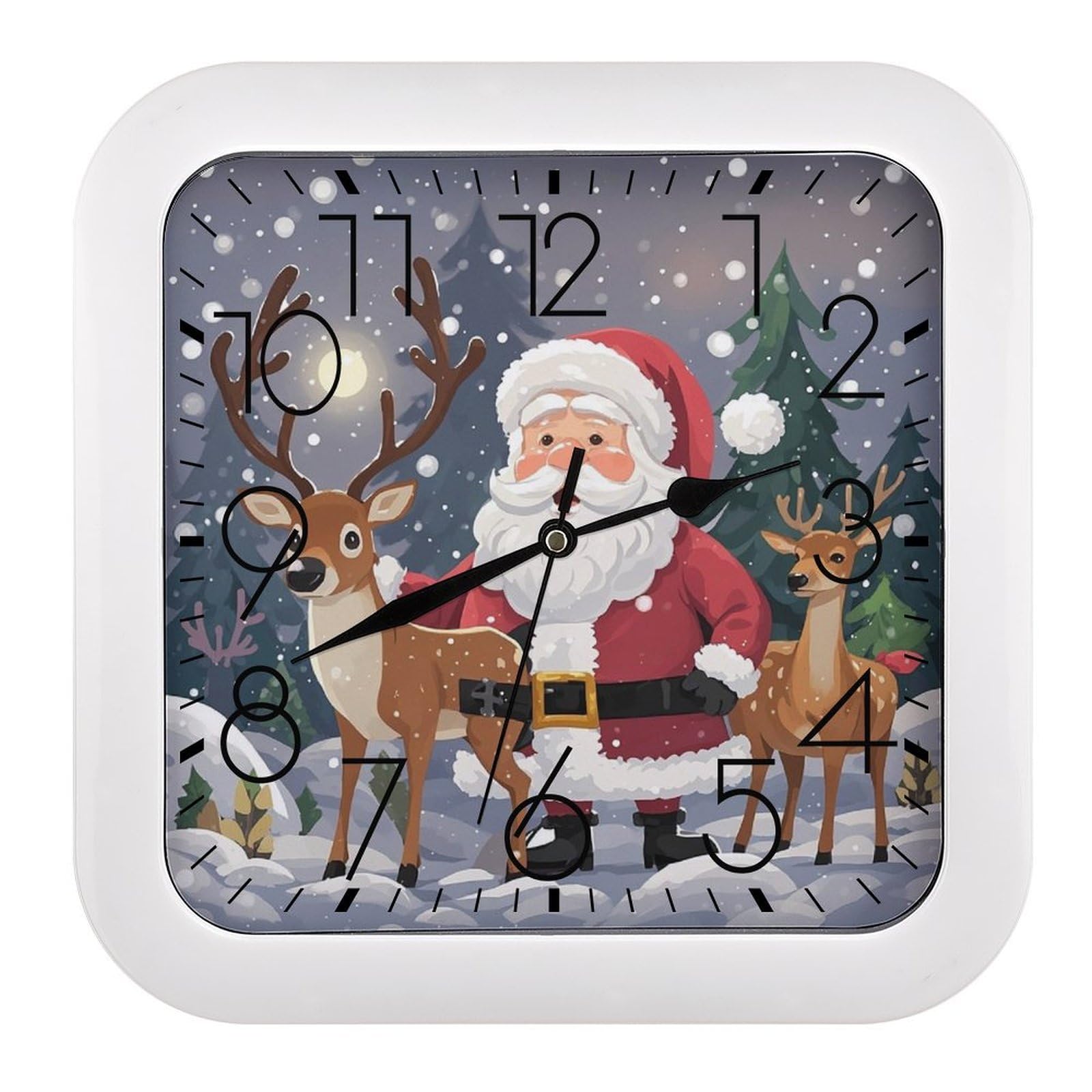 FekiLoot Square Santa Claus and Deer Elk Wall Clock Decorative Battery Operated Analog Clocks Silent Non-Ticking Frame Wall Clocks Perfect Kitchen Or Office Clock 10 Inch