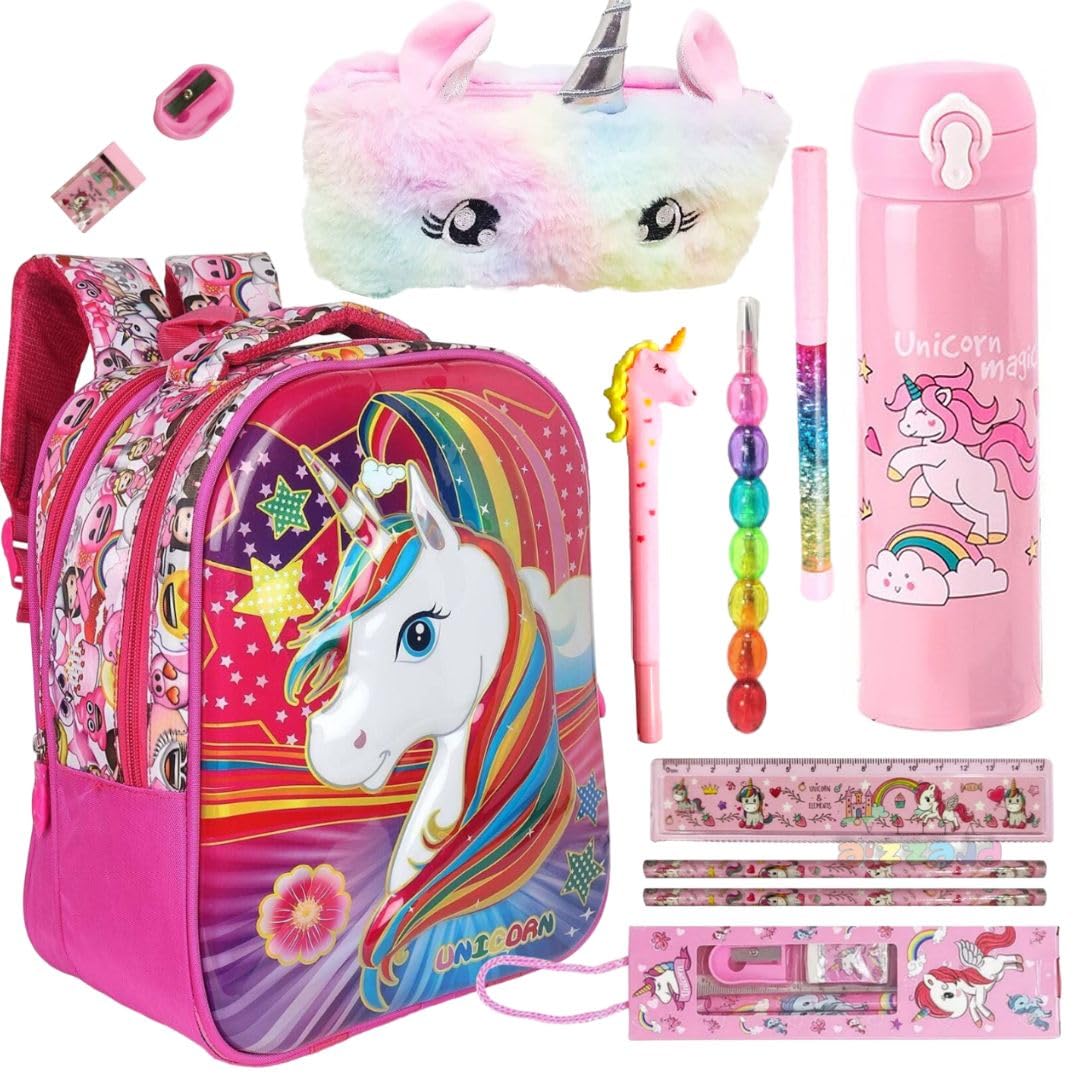 Prezzie Villa 11 Pieces Kids Unicorn Backpack Set with Unicorn Pencil Pouch, Unicorn Pencil Sharpener, Unicorn Water Bottle, and Stationery for Birthday Return Gifts (B0D5YY8G4K) Amazon Price History, Amazon Price Tracker