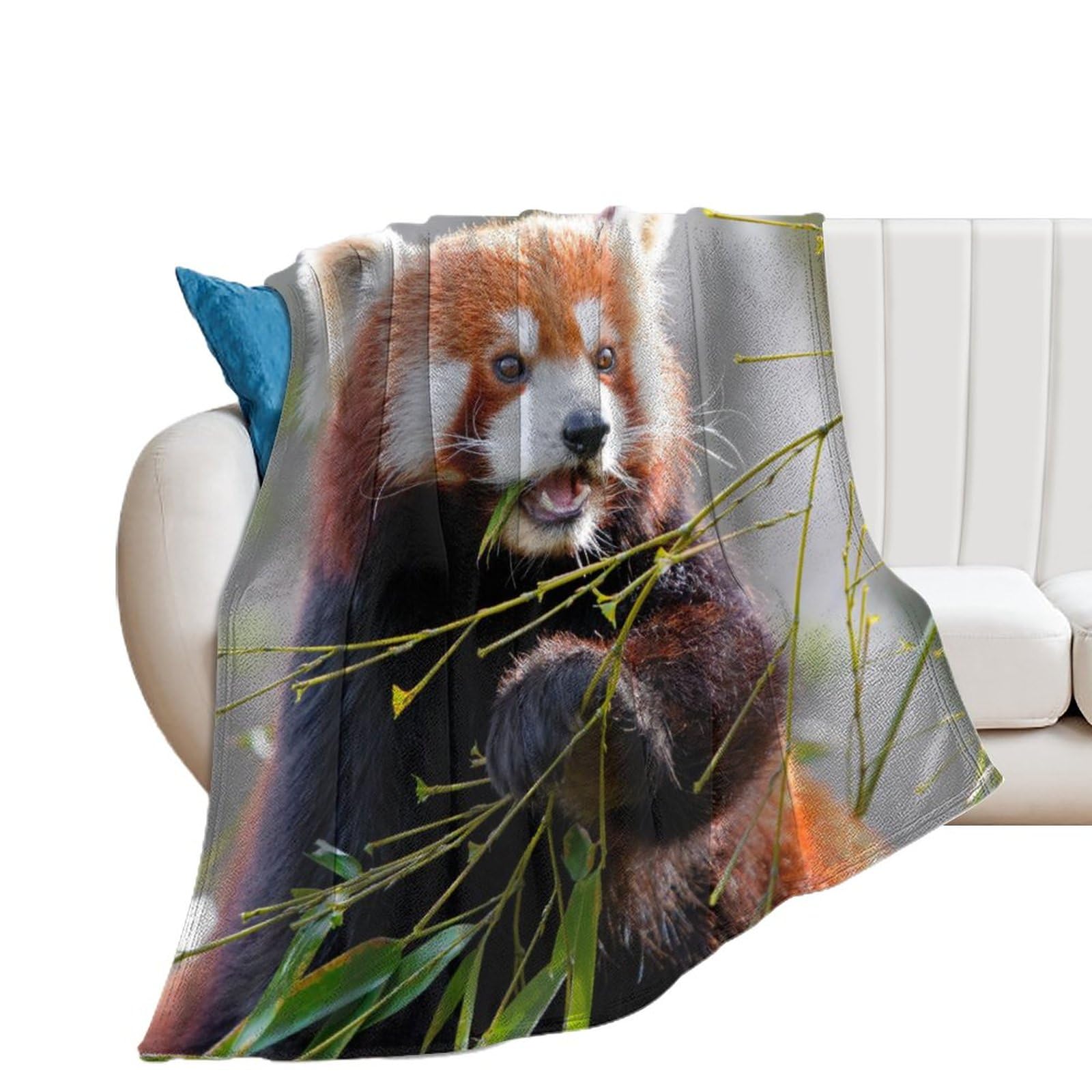 Plaid panda rouge en flanelle polaire douce pour lit et canapé de 130x150cm