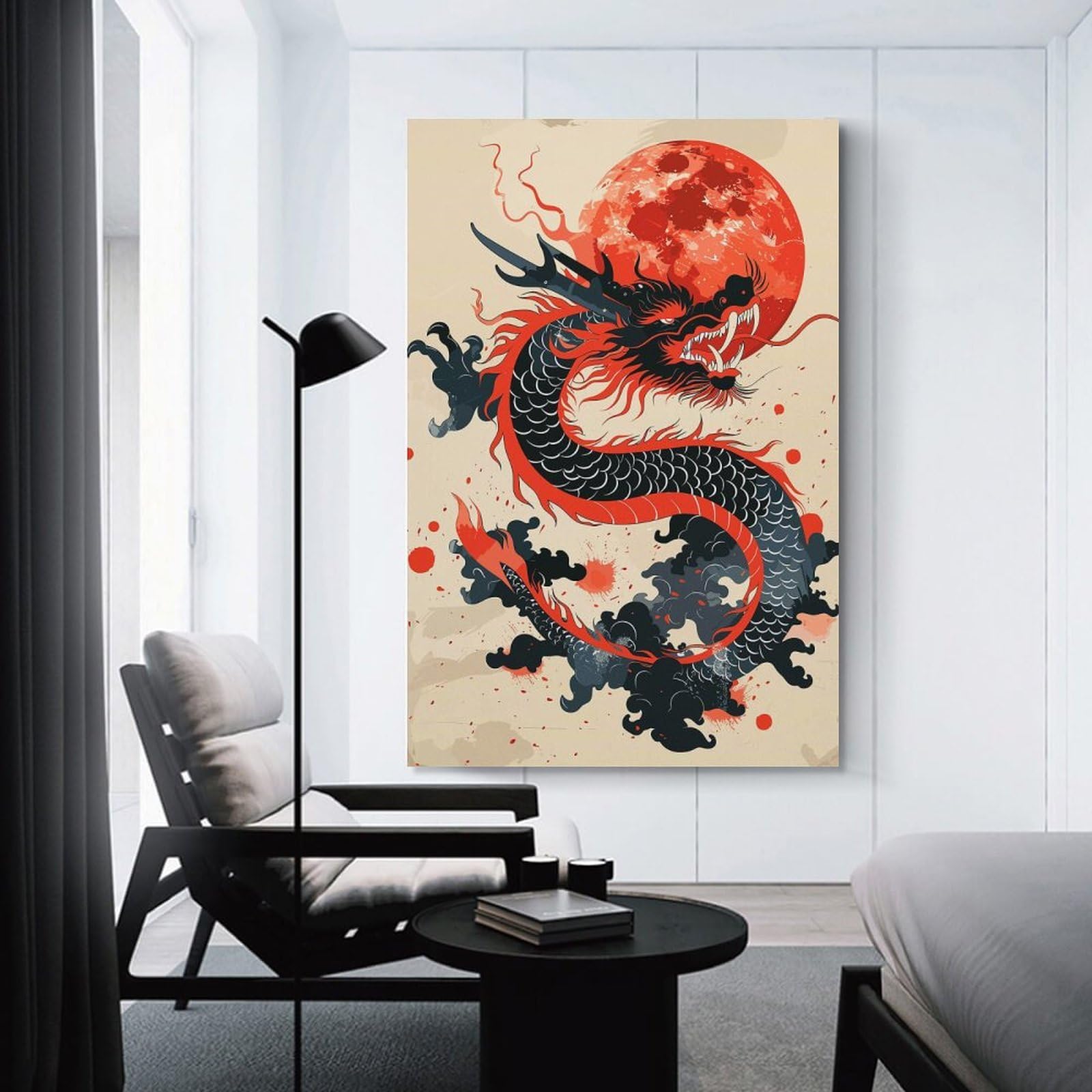 Junmoney Unframe-Style-3 Chinese New Year Dragon Canvas Wall Decor, 16X24inch(40X60cm), For New Homes, Bedrooms Or Workspaces, Gift Idea For Housewarming And Birthdays