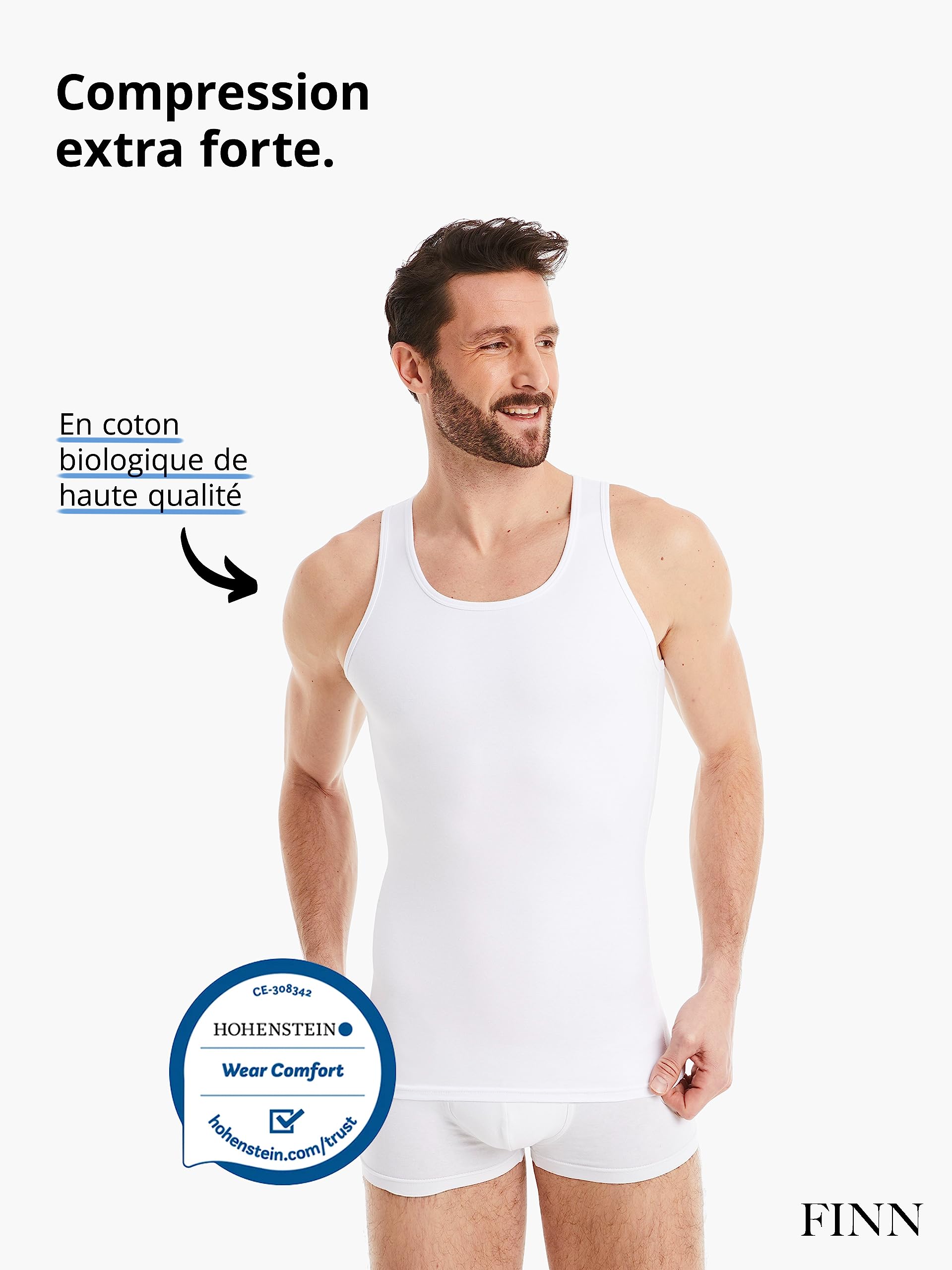 FINN débardeur modelant pour Hommes - Maillot de Corps Shapewear sans Manches en Coton - sous-Maillot de Compression Body Shaper pour Un Ventre Plus Plat
