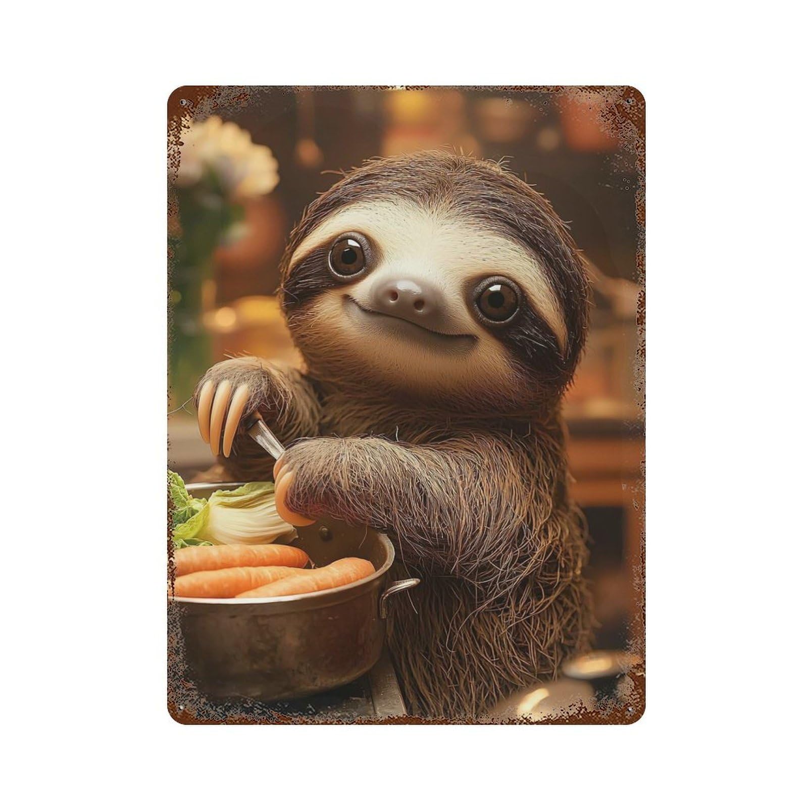 Sloth Cooking Decorative Tin Sign 15.7"x11.8", for Cafe, Home Bar And Lounge Decor, Decorative Metal Wall Art