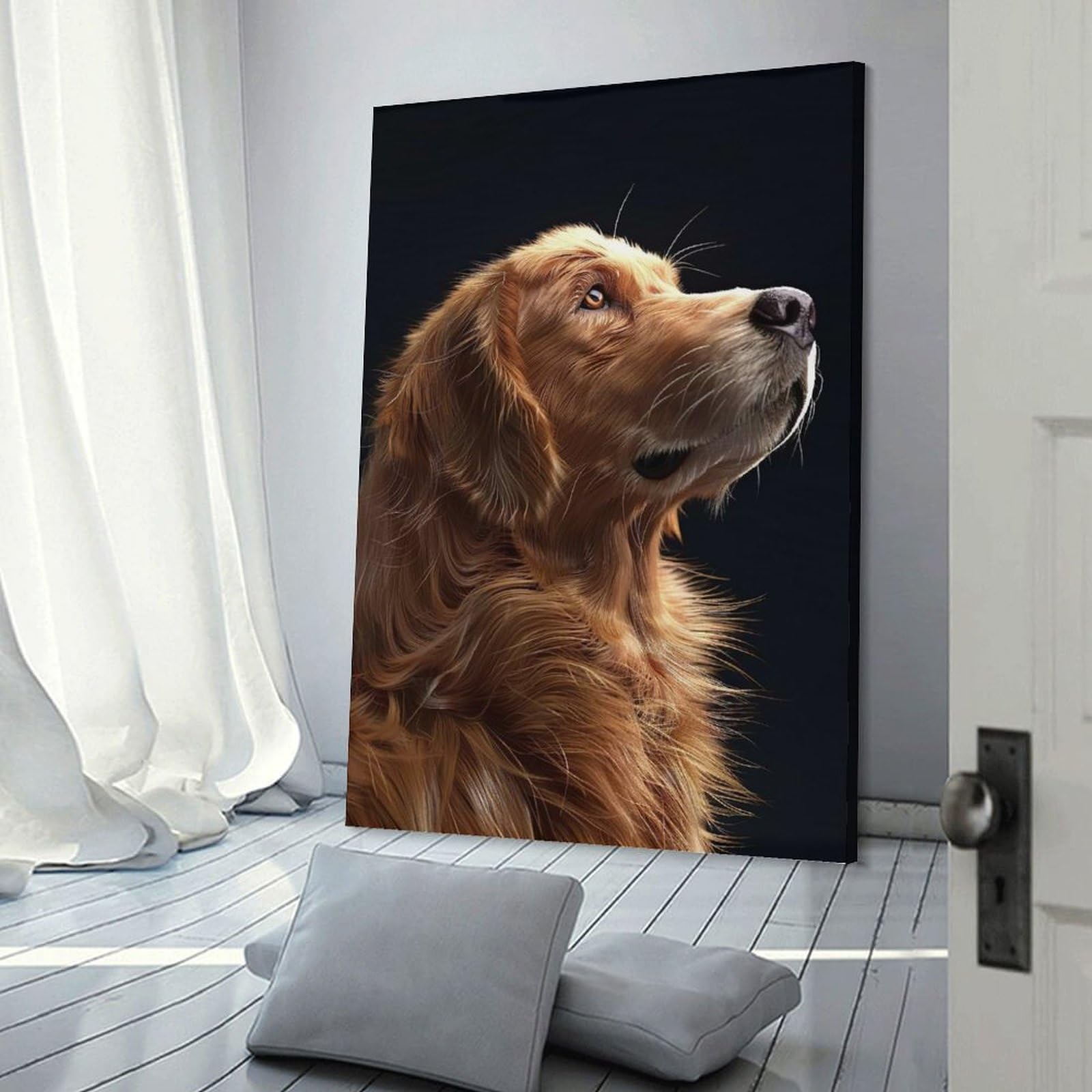 Junmoney Golden Retriever(2) Canvas Wall Decor, 24x36inch(60x90cm), for Apartment Walls, Studios Or Work Areas, Decorative Canvas Decor for Home Updates