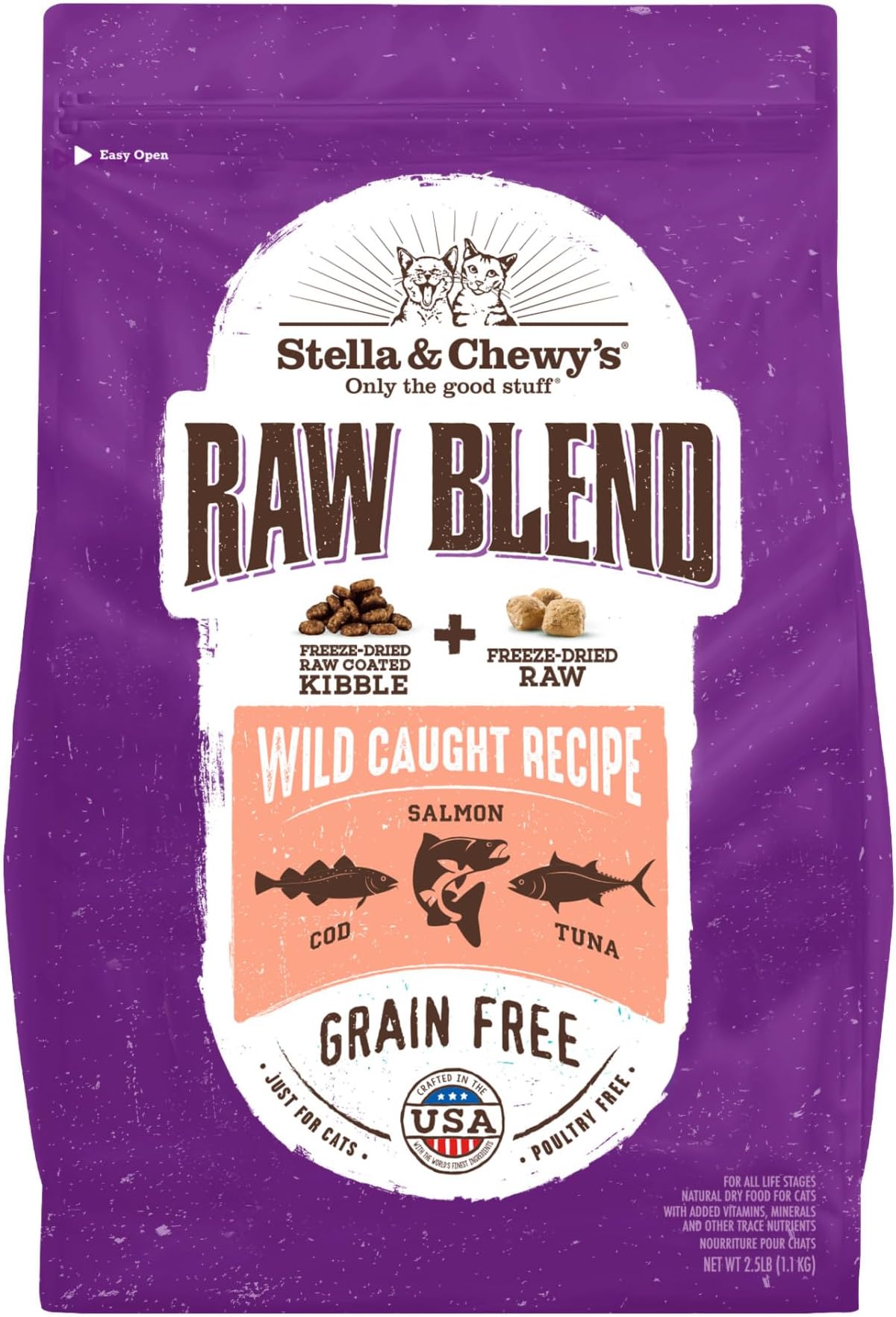 Raw Blend Premium Kibble Cat Food – Grain Free, Protein Rich Meals – Wild-Caught Fish Recipe – 2.5 lb. Bag