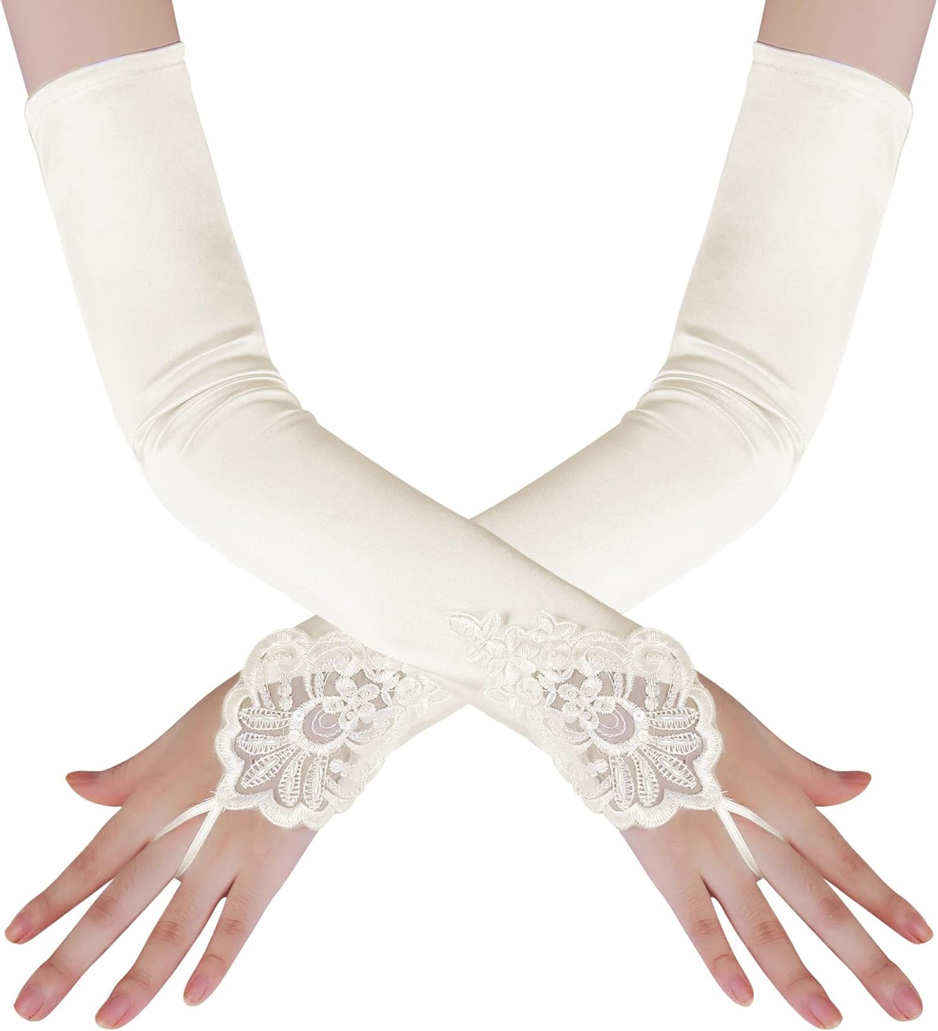 BABEYOND Long Opera Party 20s Satin Gloves Tea Party Stretchy Adult Size Elbow Length