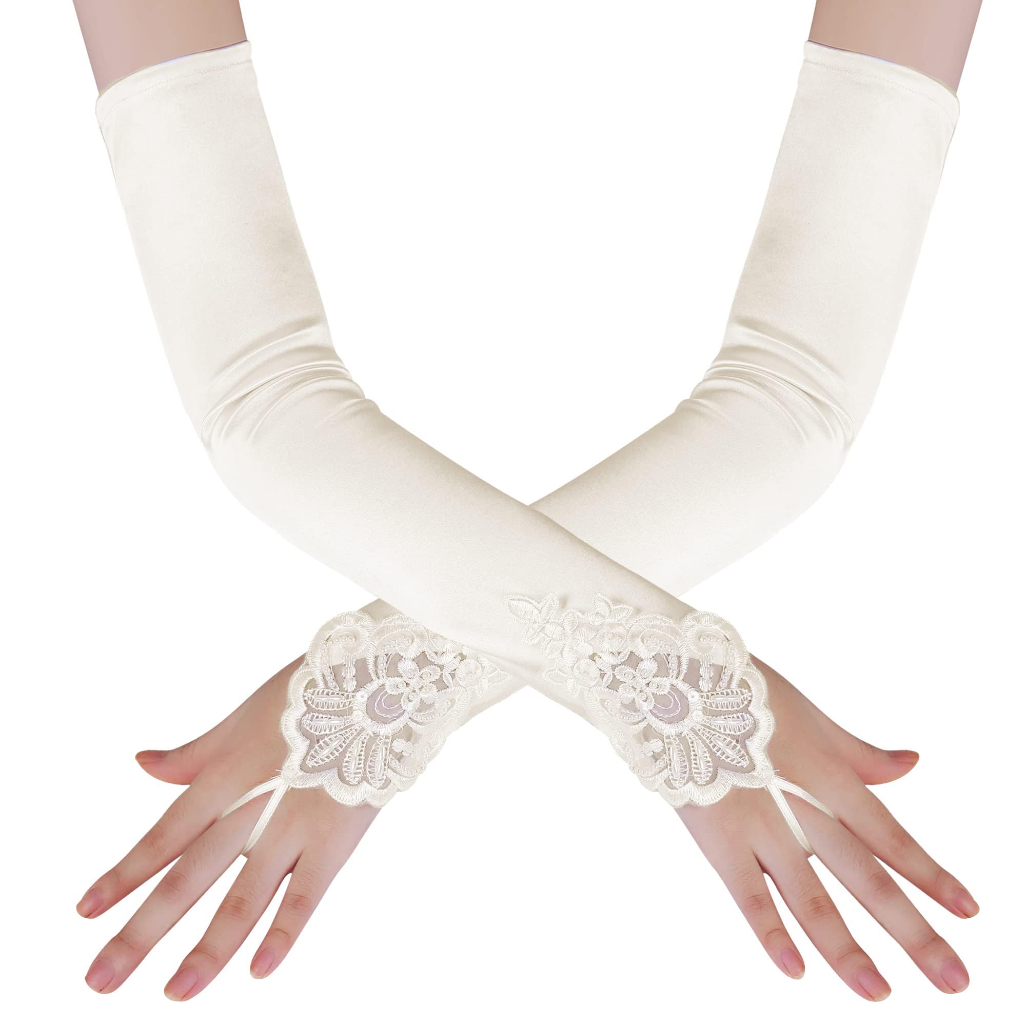 BABEYOND Long Opera Party 20s Satin Gloves Tea Party Stretchy Adult Size Elbow Length