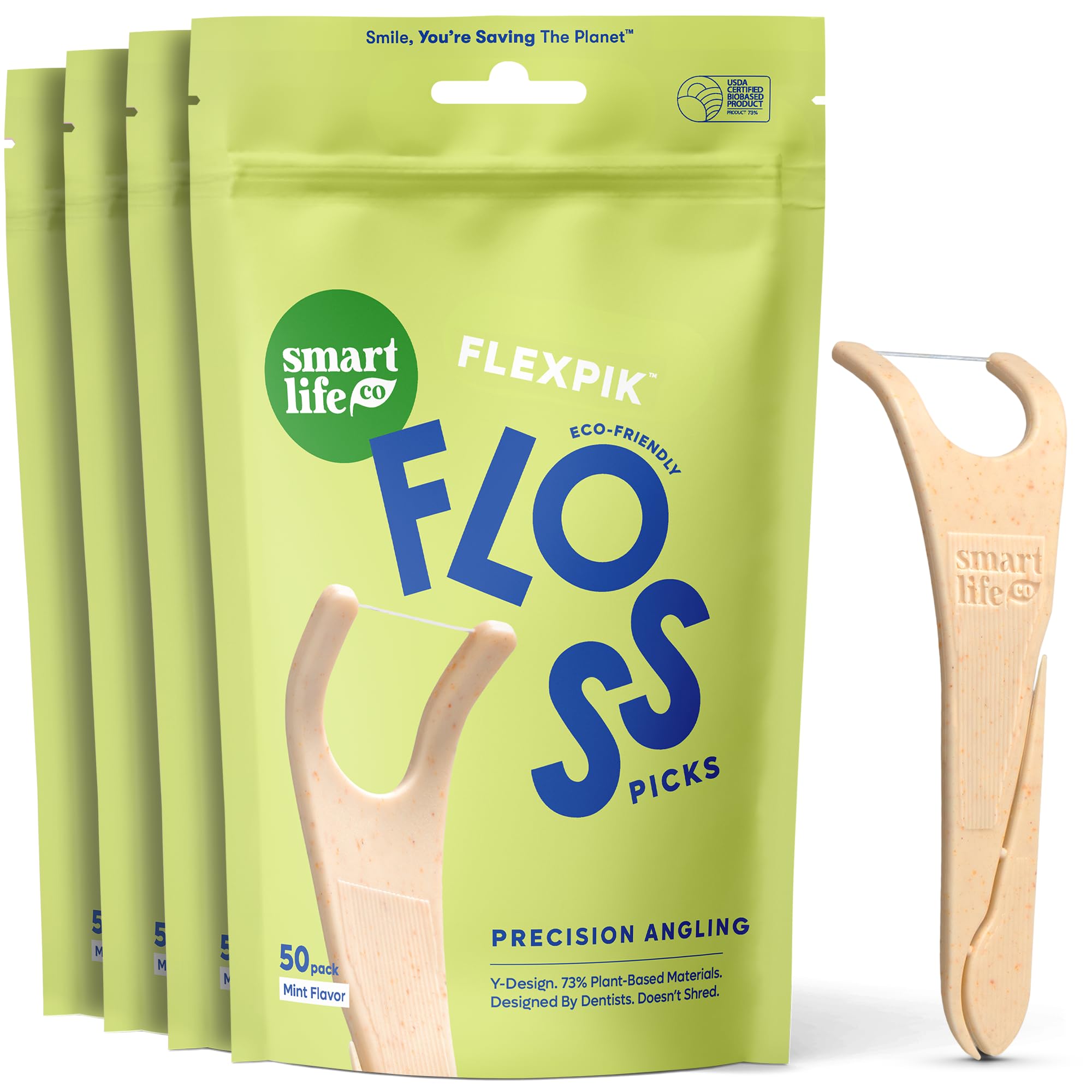 SmartLifeco Eco-Friendly Angled Dental Floss Picks 200 Count