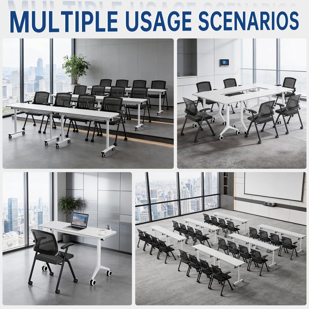 10 Pack Foldable Office Chairs with Wheels Foldable Desk Chair Stackable Conference Room Chair with Mesh Back and — view 8