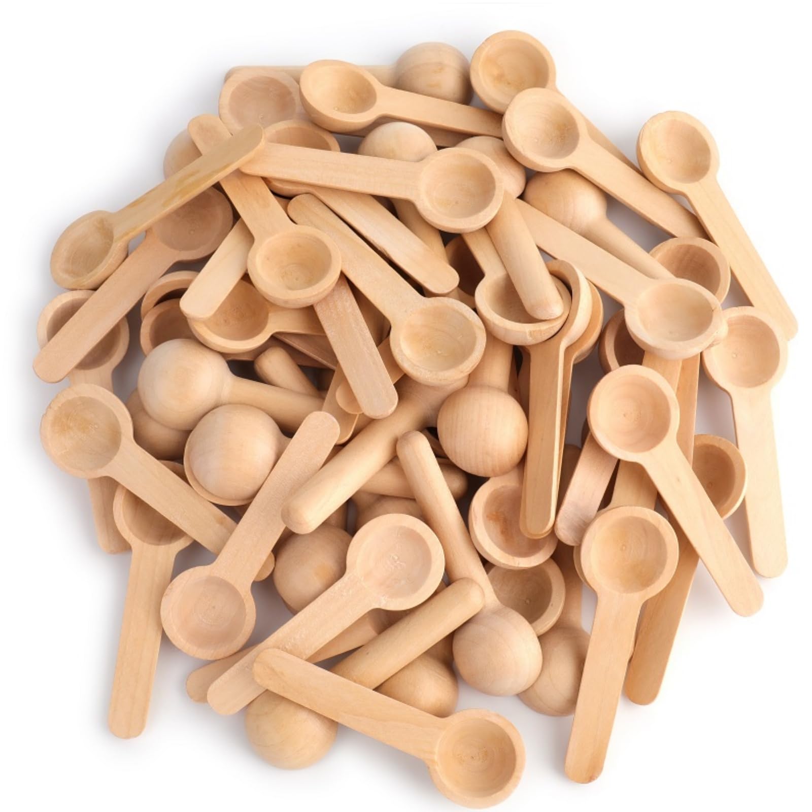 Tebery 60PCS Mini Wooden Spoons Small Bath Salt Spoon Candy Spoon Baby Spoon for Spice Jars Seasoning Honey Coffee
