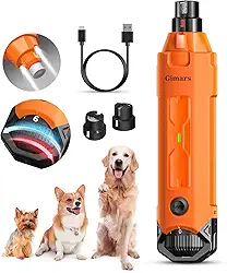 Gimars Moedor de unhas de cachorro super silencioso (45 db) de 6 velocidades, potente 12000 rpm, moedor de unhas de animais de estimação com luz LED dupla, recarregável por USB, lixa de unha de 3 portas para cães grandes, médios e pequenos