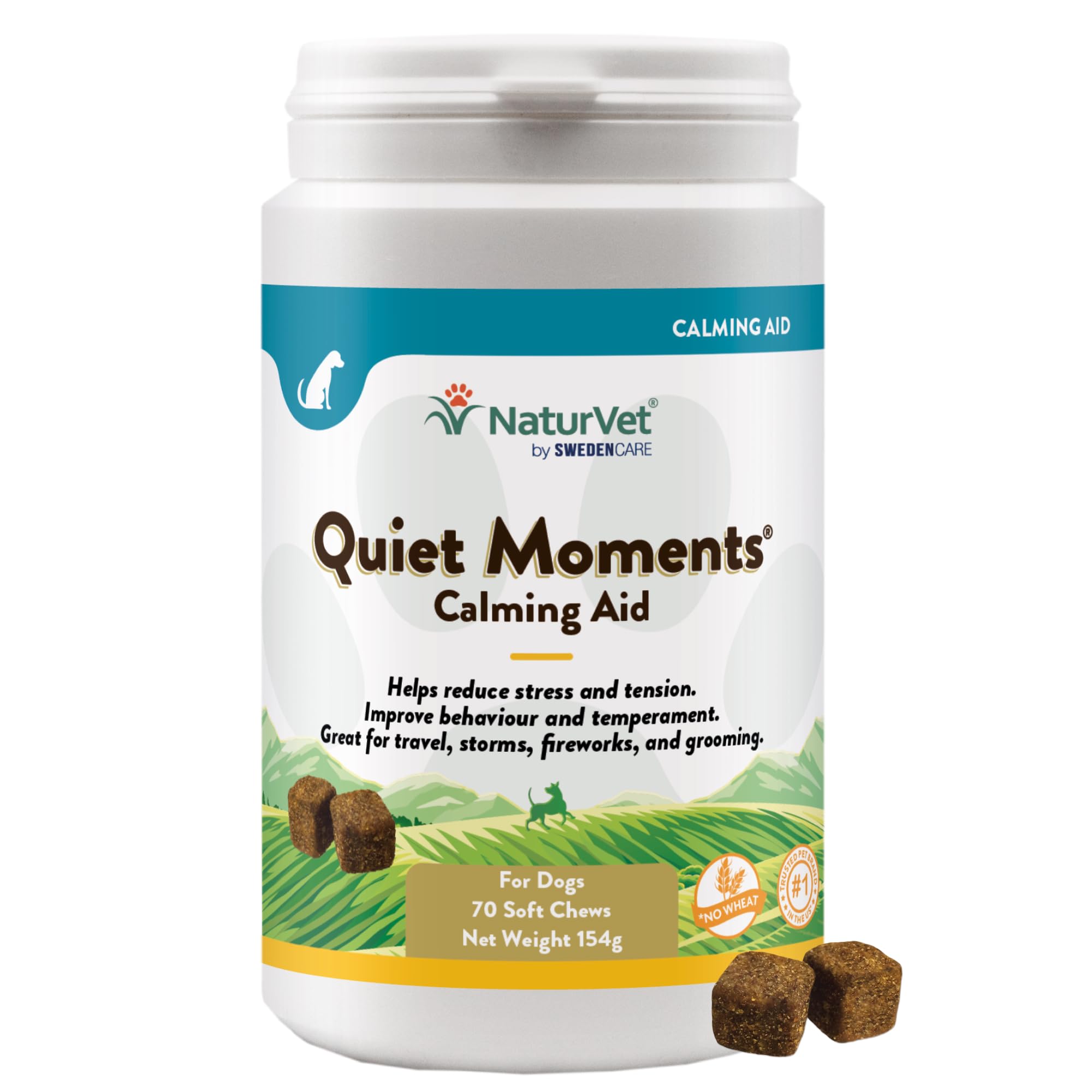 NaturVet Calming Chews for Dogs - Bacon Flavour 70 Chews Reduce Stress, Anxiety, Fear, Separation, Hyperactivity, Reactivity, Aggression, Travel - Vet Approved Natural Ingredients - 70 Chews