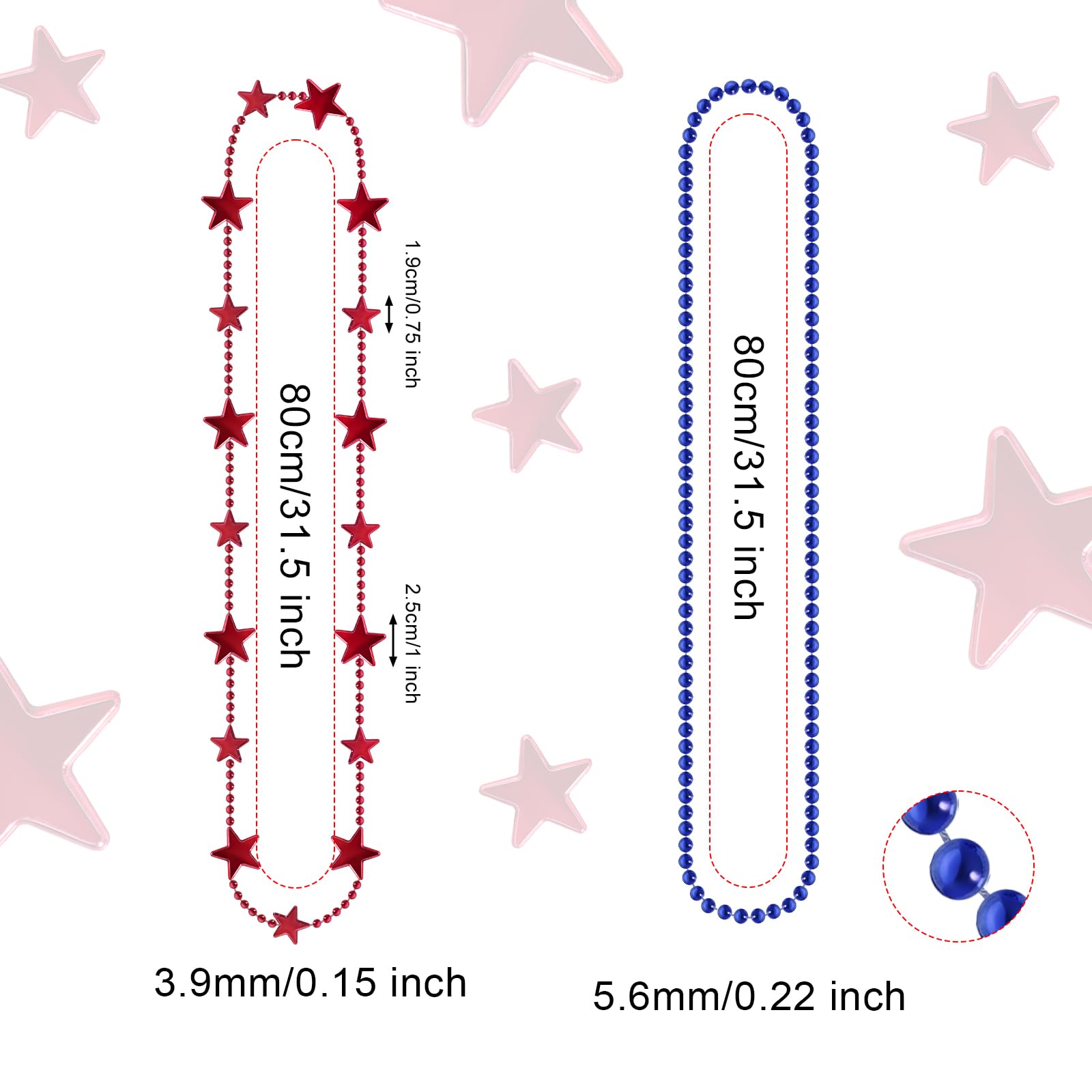 SUMERSHA 30pcs 4th of July Beads Necklaces - Red White Blue Beaded Star Necklace for Independent Memorial Day, Parade Accessory, Patriotic Crafts, Party Supplies