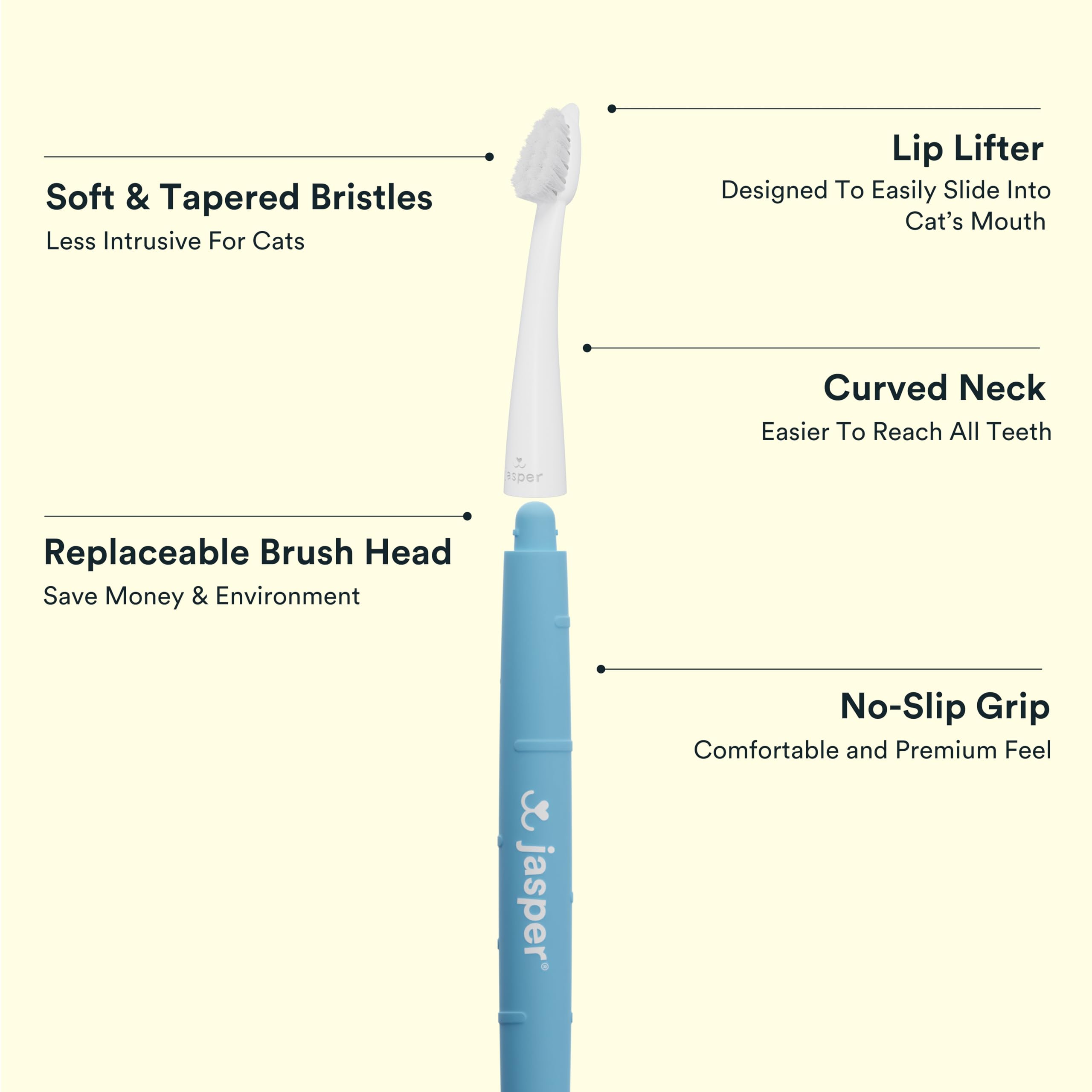 Jasper Microbrush Tierarztzugelassene Katzen-Zahnbürste, weiches Zahnbürsten-Set für Katzen und kleine Hunde, rutschfester Griff, Zahnbürstenköpfe, Verwendung mit Katzenzahnpasta, 4er-Pack, Blau