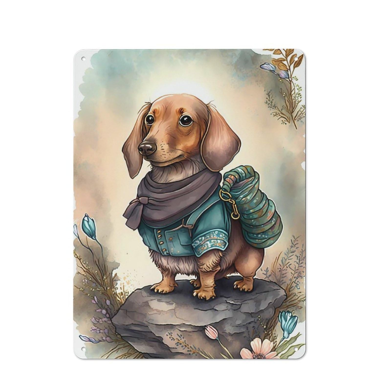 Junmoney Dachshund Dog Watercolor Printed Metal Sign 40X30cm For Café Or Restaurant, For Hospitality Interior Collectors
