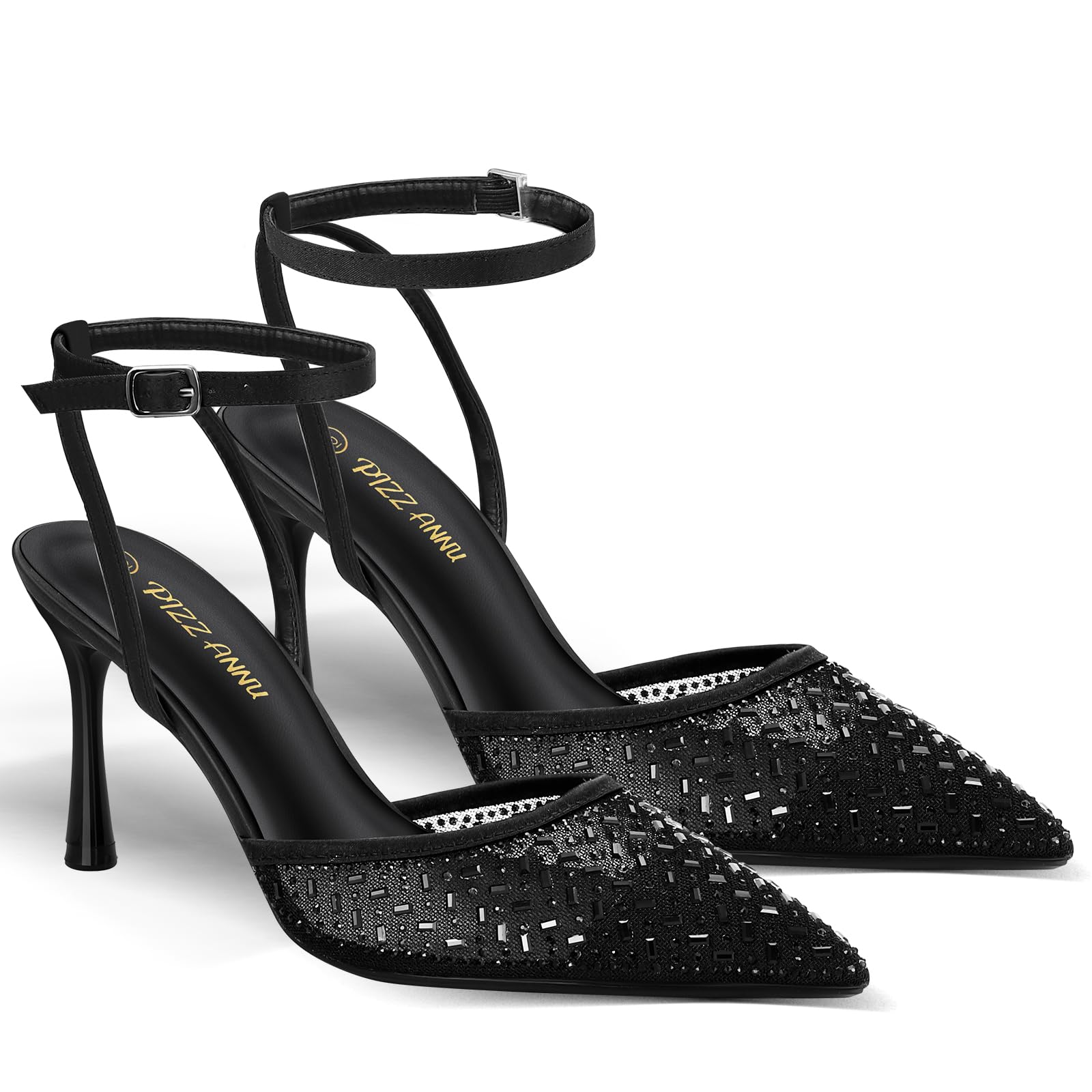 PIZZ ANNU Tacones Mujer Zapatos Tacon Vestir Pitillos Destalonados Tira Tobillo Ajustable