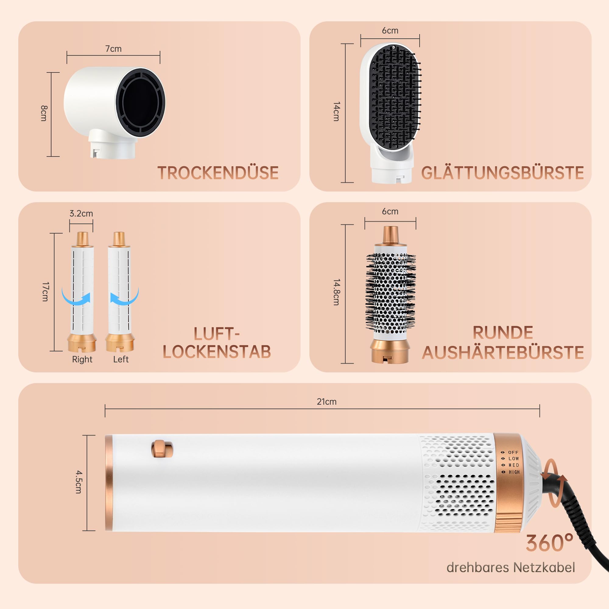 Air Styler 5 w 1 Hair Styler 1000 W Zestaw szczotek na gorące powietrze do włosów, automatyczna lokówka do włosów, prostowanie, kręcenie włosów, suszenie włosów