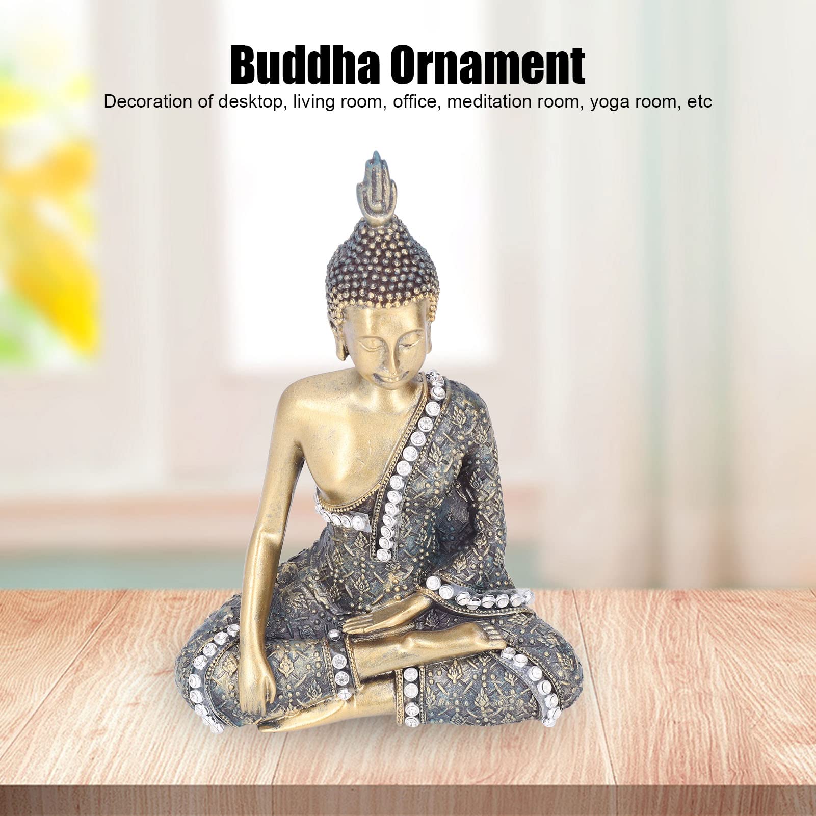 Buddha-Statue Aus Kunstharz – Meditierend, Sitzend, 18 Cm Hoch, Schwarz Mit Goldakzenten