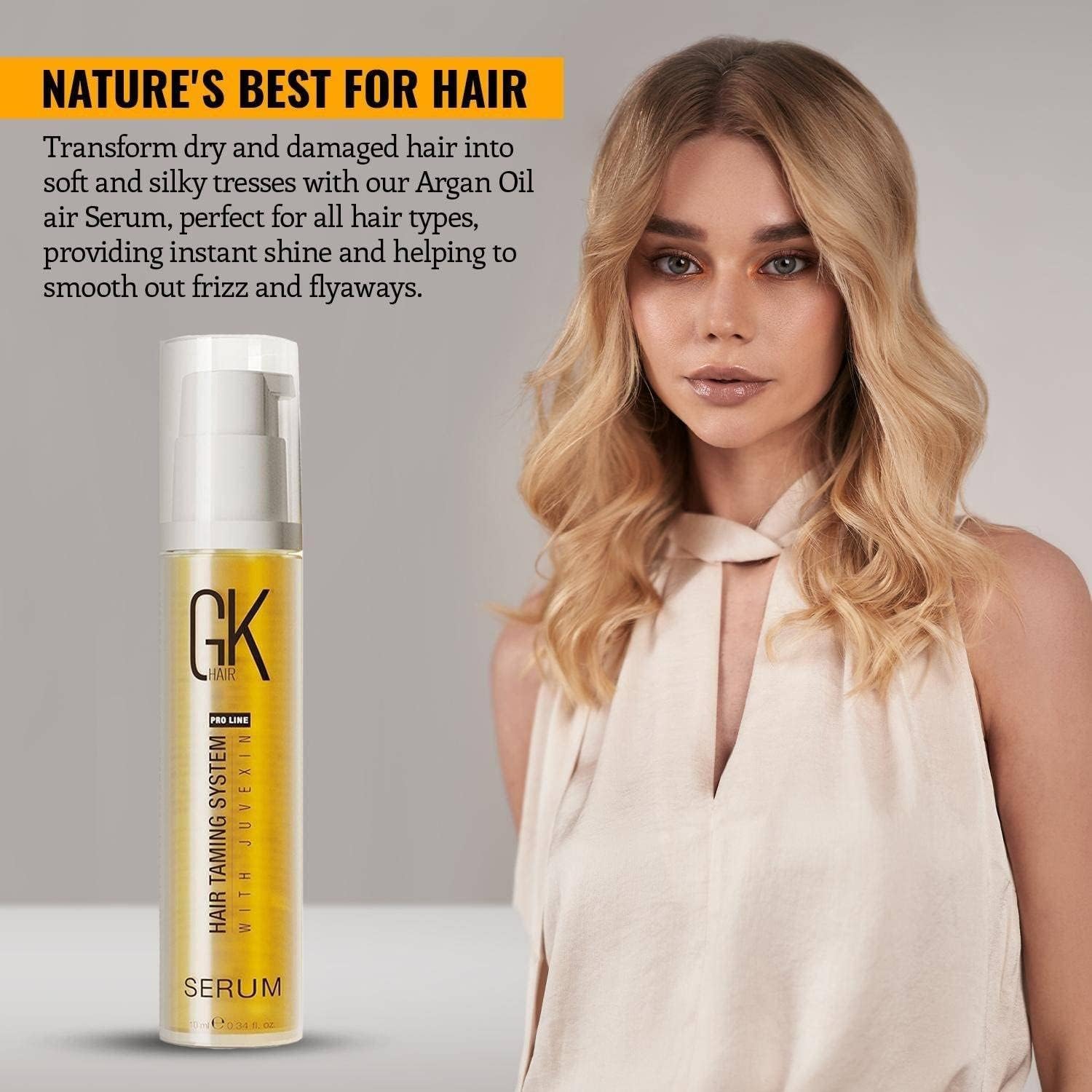 GK Hair Champú y acondicionador hidratante con queratina de 300 ml con pH + Champú clarificante de 300 ml y sérum capilar (10 ml/paquete de 2)