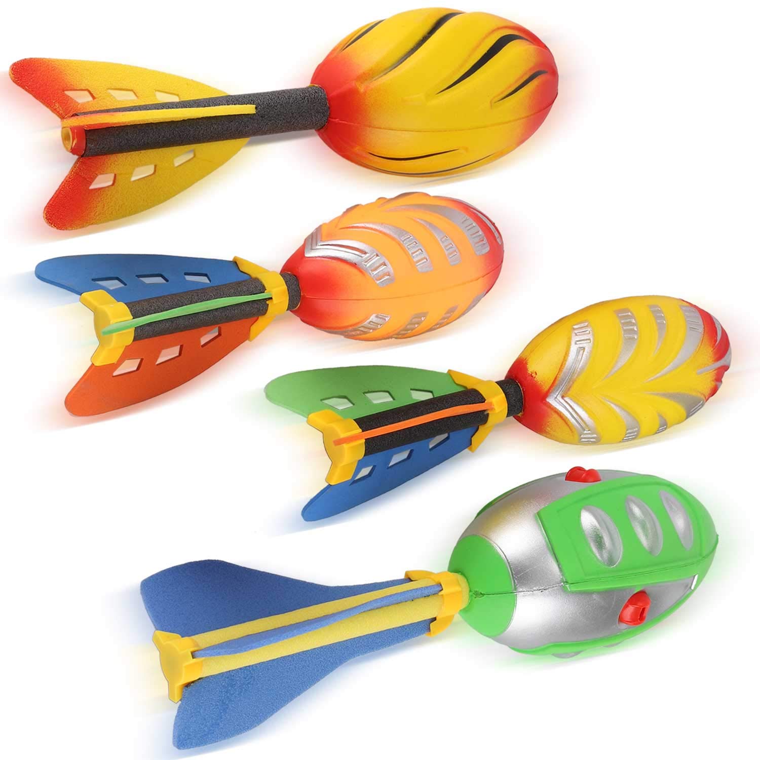 3 Pack: Whistling Pocket Foam Missile Footballs Variety Pack - Aero Howling Foam Sports Flyers Toys for Indoor Outdoor Activities