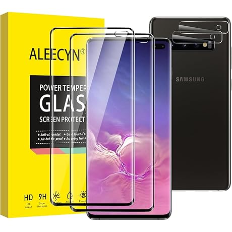 (2+2) 4 Pack Screen Protector for Samsung Galaxy S10 Plus with 2 Camera Lens Protectors