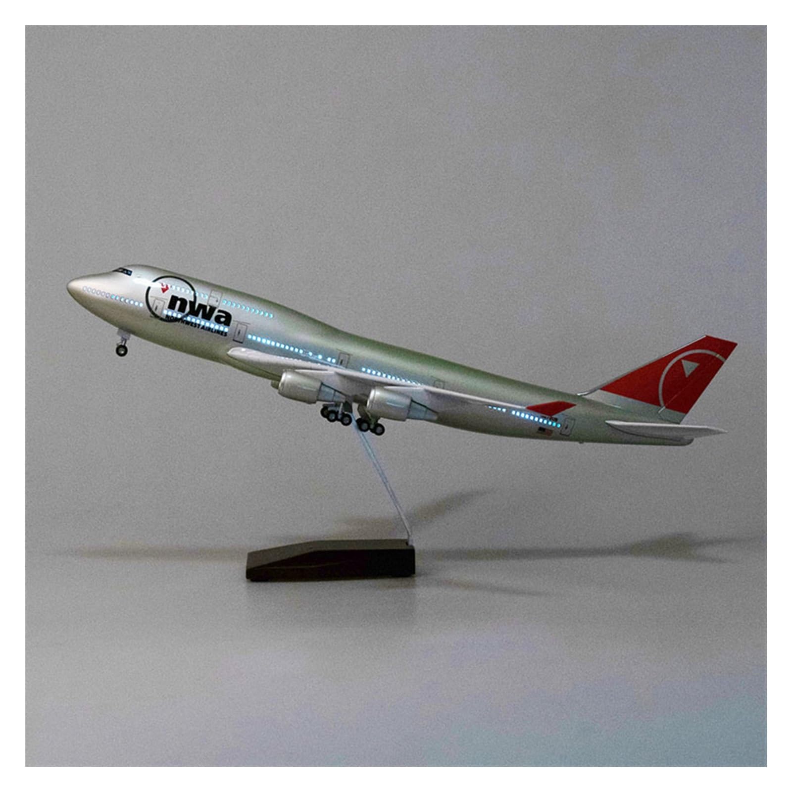 Avión coleccionable B747 Northwest de resina con acabados premium vintage de 47cm sin luz 7