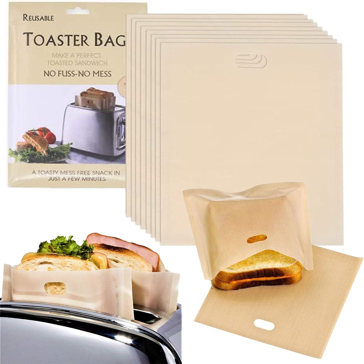 A5 NonStick Toaster Bags [8 x LARGE Size] 100 BPA & Gluten FREE