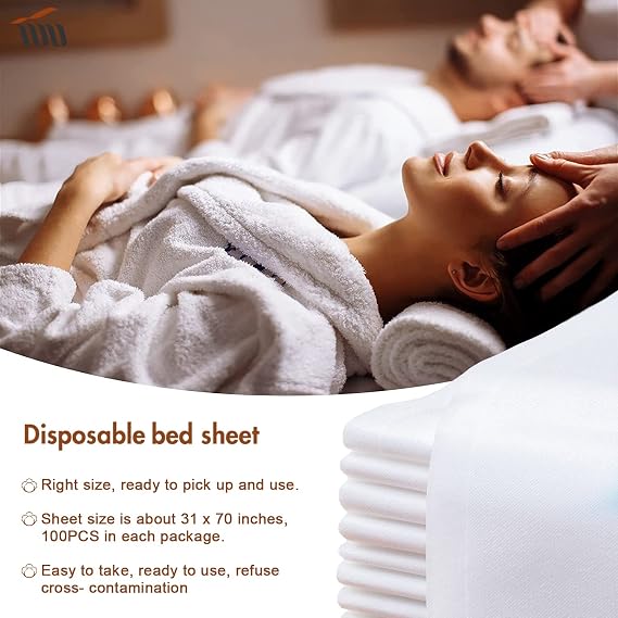 100pcs أوراق طاولة تدليك يمكن التخلص منها ، Tvcalk أوراق سرير يمكن التخلص منها لطاولة تدليك SPA Salon Beauty Travel ، مصنوعة من قماش غير منسوج للتنفس ، 31.5 × 70.8 بوصة / 80 × 180 سم