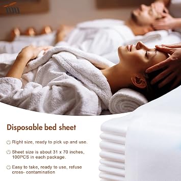100pcs أوراق طاولة تدليك يمكن التخلص منها ، Tvcalk أوراق سرير يمكن التخلص منها لطاولة تدليك SPA Salon Beauty Travel ، مصنوعة من قماش غير منسوج للتنفس ، 31.5 × 70.8 بوصة / 80 × 180 سم