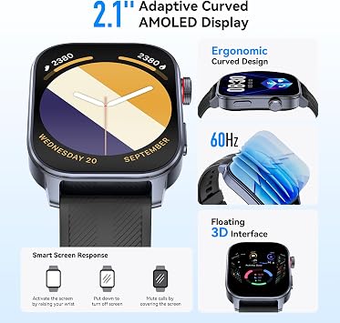 Smart Watch (Answer/Make Call), 2.1 Curved AMOLED Screen Smartwatch for Men Women, Activity Trackers with 150+ Sport Modes/Heart Rate/Sleep/SpO2 Monitor,5ATM Waterproof, Android and iOS Compatible