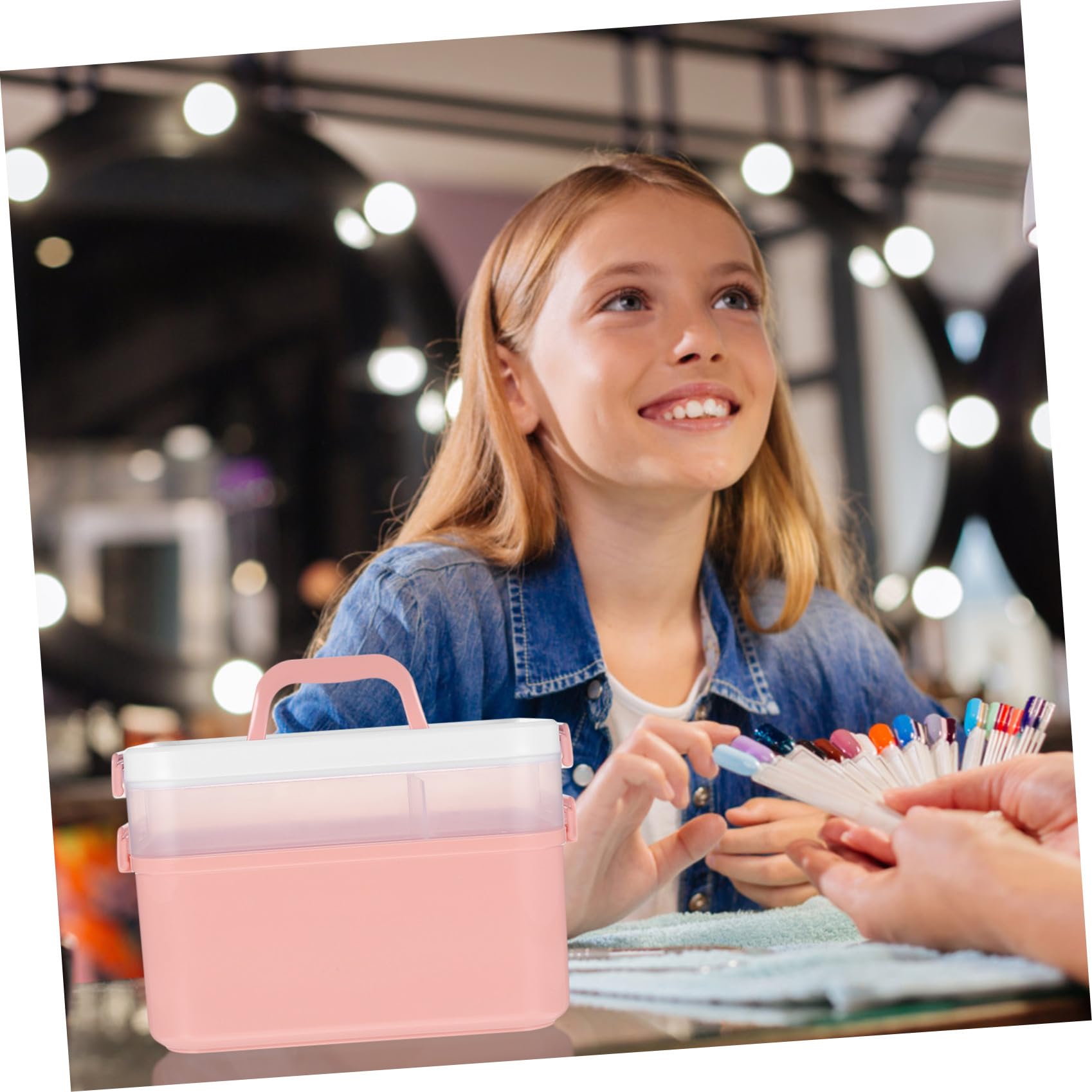 Healeved Scatola Organizer per Smalti e Accessori per Unghie, Cassetta Portatile a 2 Livelli in Pp Rosa per Casa e Uscite