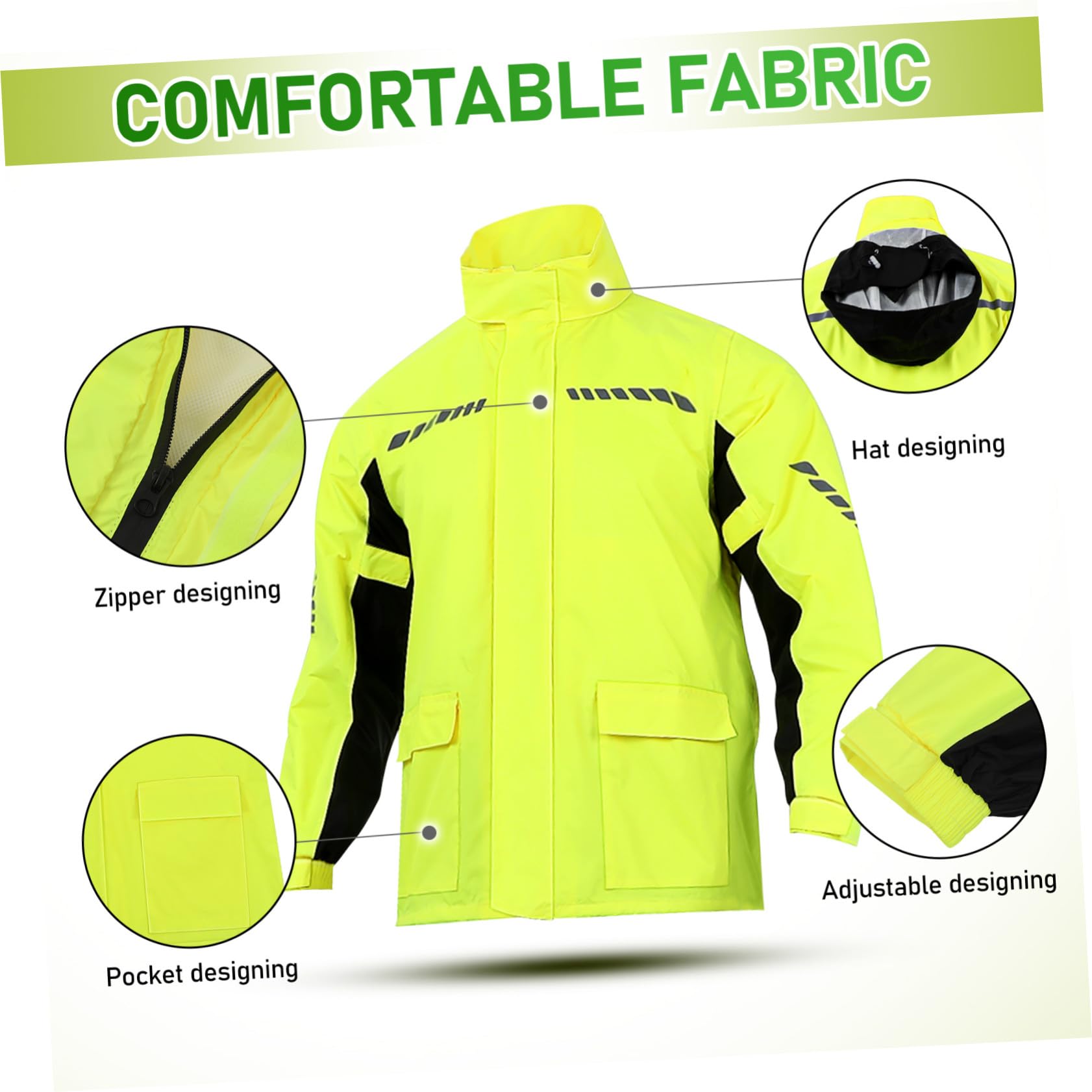 Healvian Ensemble de Pluie avec Design Réfléchissant Homme Imperméable Moto Jaune en Nylon et Couvre-Chaussures pour Pluie Forte en Extérieur