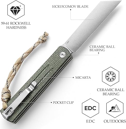 Miniatura 2 de TRIVISA Cuchillo de bolsillo plegable japonés Higonokami con bloqueo de botón para hombres o mujeres, herramienta EDC cuchillos para acampar al aire