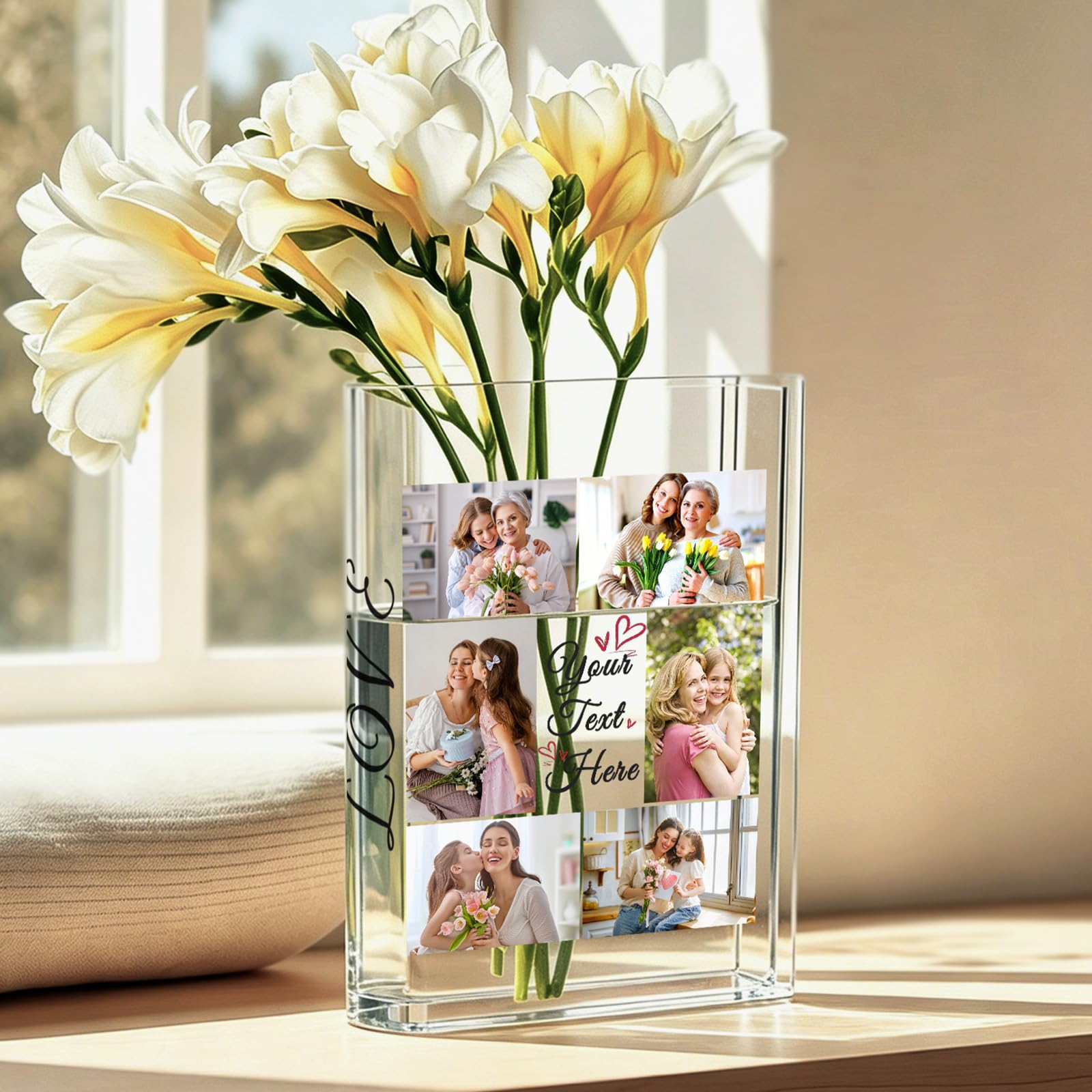 Personalisierte Acryl-Buchvase mit individuellem Fototext, klare buchförmige Blumenvase, individuelles Erinnerungsvase, Geschenk für Mutter, Oma, Ehefrau