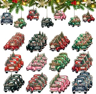 36pcs Christmas Wooden Ornaments, Christmas Tree Decorations, 12 Vintage Christmas Truck Designs for Christmas Decoration.