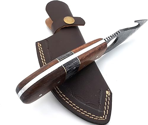 Miniatura 5 de Nooraki Cuchillo de caza de acero de Damasco hecho a mano con gancho intestinal mejor para acampar al aire libre Skinning Deer Pesca Senderismo EDC