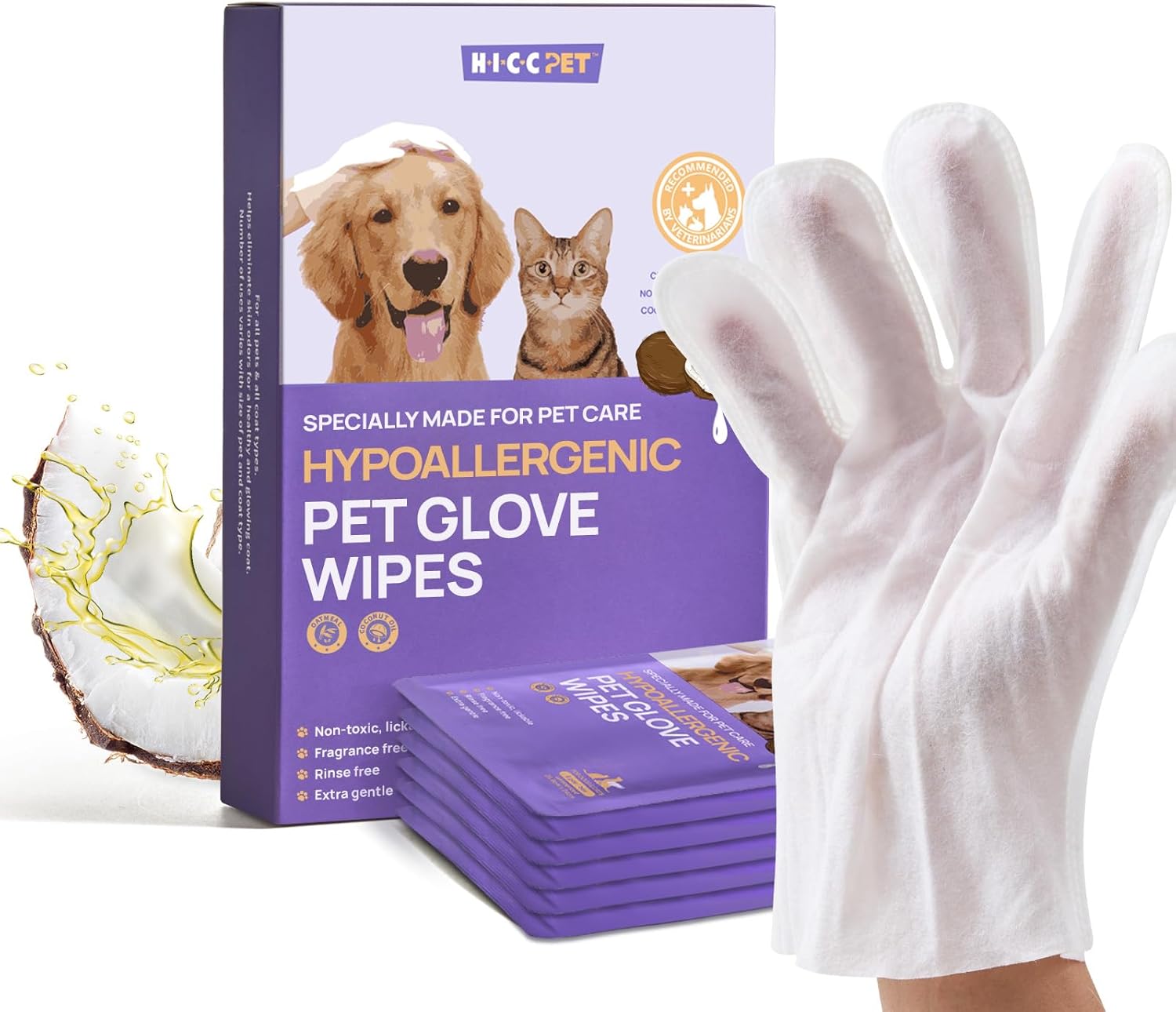 HICCPET Cleaning & Deodorizing Pet Bathing Wipes for Dogs and Cats