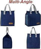 Vista 6 de Mziart Bolsa de almuerzo de tela Oxford azul oscuro, 8.86 pulgadas de largo x 5.12 pulgadas de ancho x 10 pulgadas de alto, capacidad de 2 galones