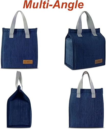 Miniatura 6 de Mziart Bolsa de almuerzo de tela Oxford azul oscuro, 8.86 pulgadas de largo x 5.12 pulgadas de ancho x 10 pulgadas de alto, capacidad de 2 galones,