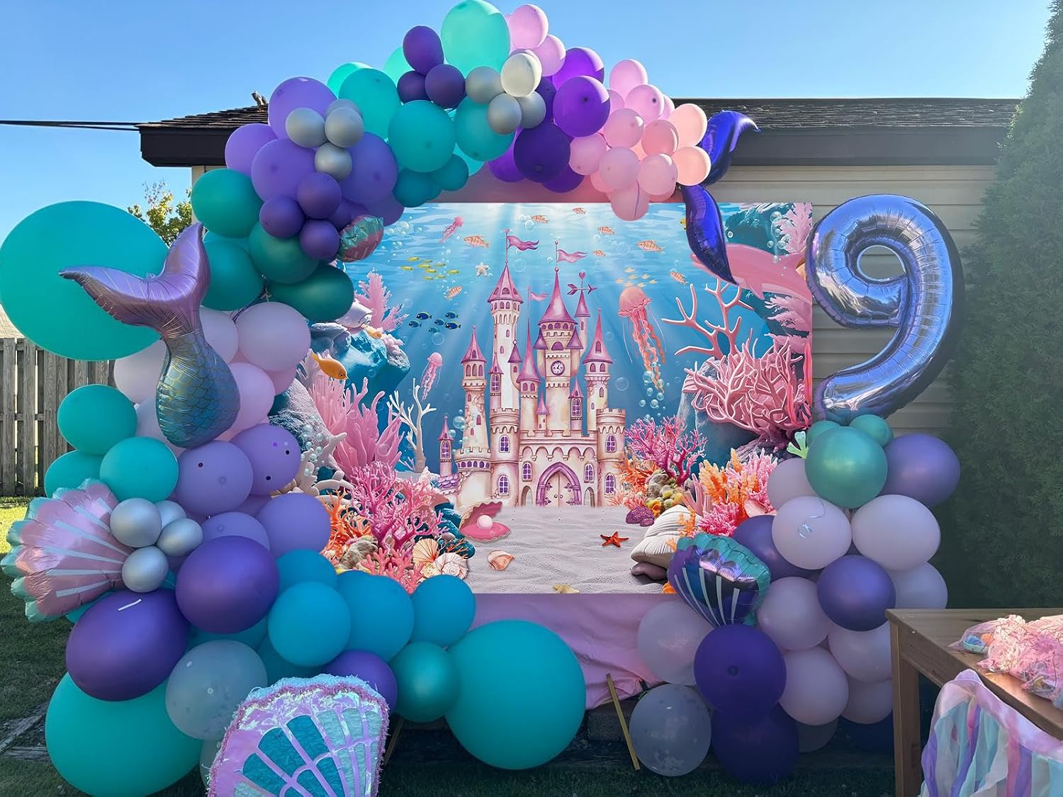 Under The Sea Backdrop Summer Underwater World Wonderland Castle Coral Shell Mermaid Ocean Theme Photography Background Girls Princess Baby Shower Birthday Party Decorations Photo Props (8x6FT)