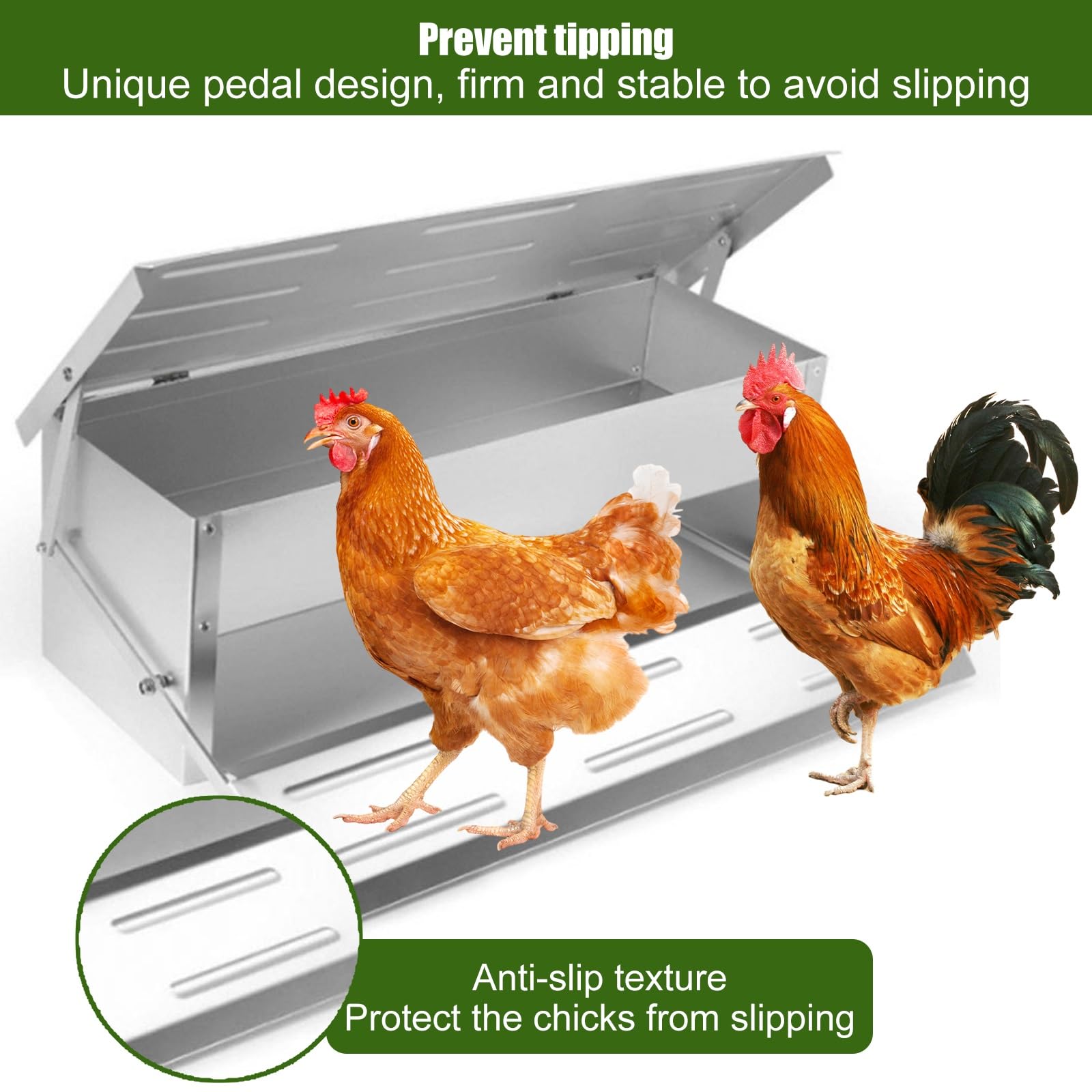 Comedero Automático de Pedal para Pollos, a Prueba de Ratas y con Tapa Resistente a La Intemperie, para 4-6 Pollos, Apto para Gallineros de Exterior de Gallos, Faisanes y Patos